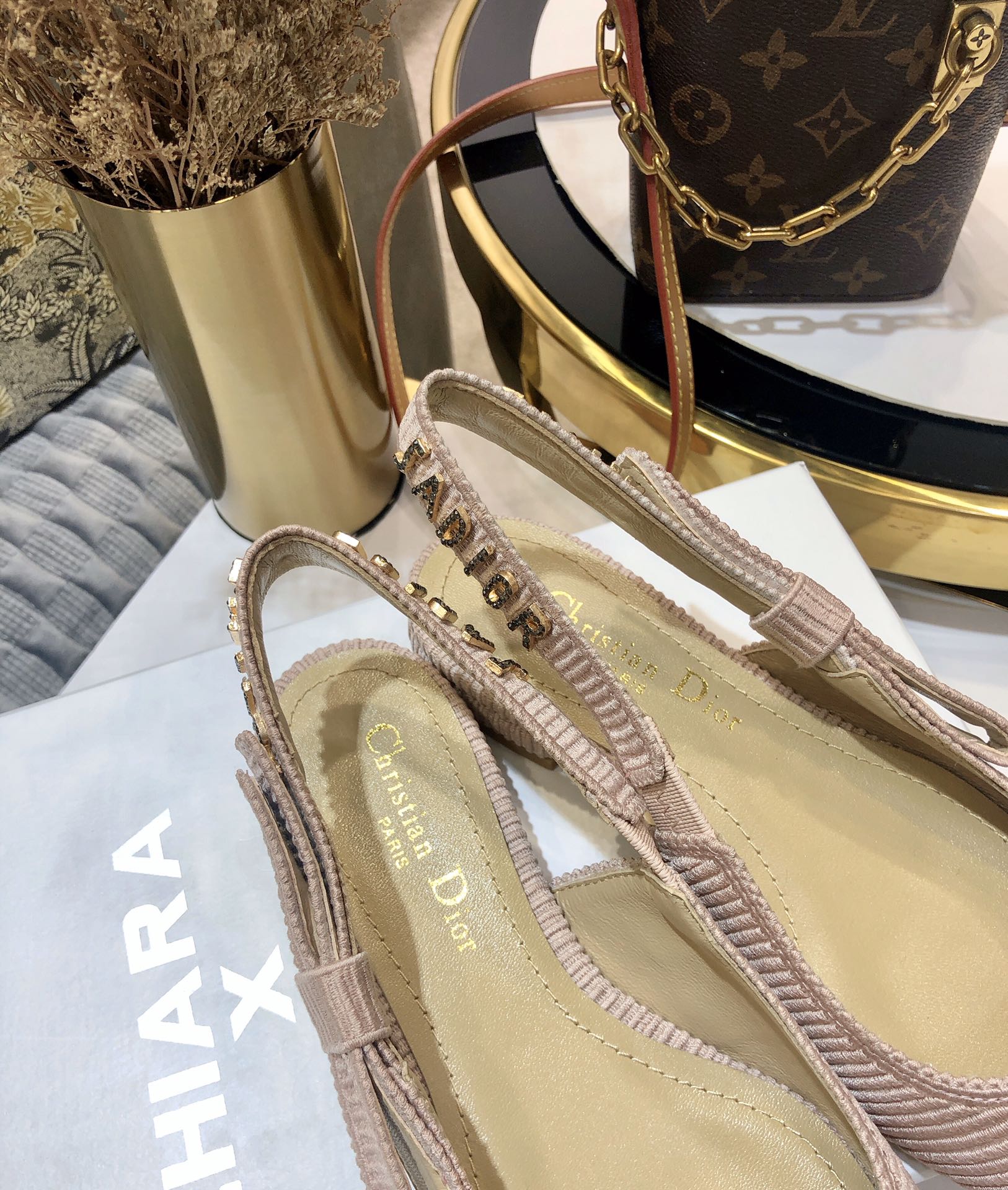 JAdior slingback flat all rose canelle embroidered cotton