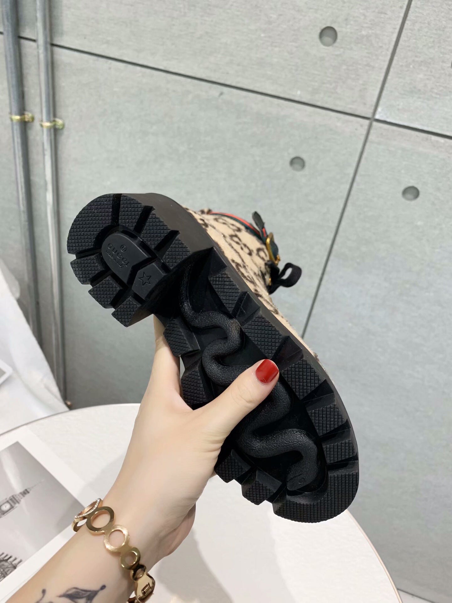 GG Ankle Heel Boots Beige Black Velvet