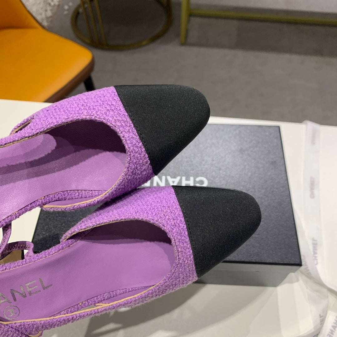 high heel 50 slingbacks purple black lambskin tweed
