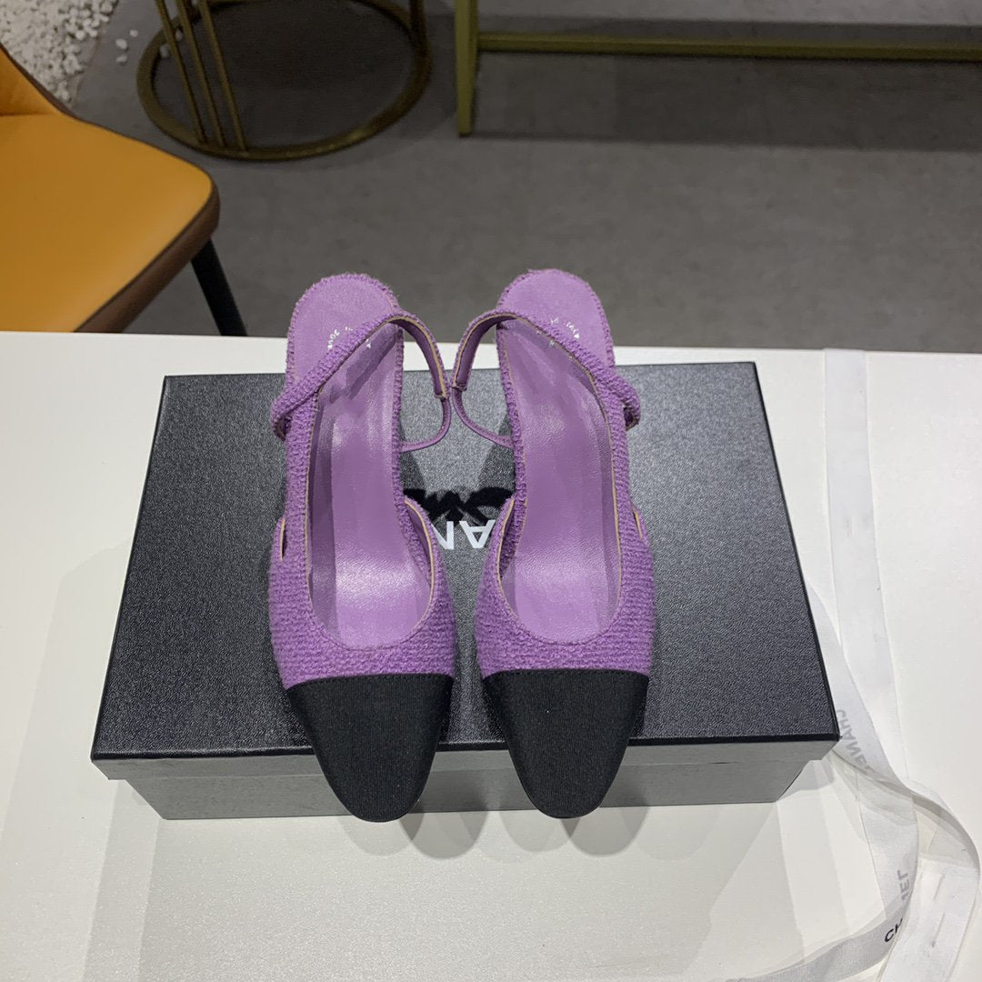 high heel 50 slingbacks purple black lambskin tweed