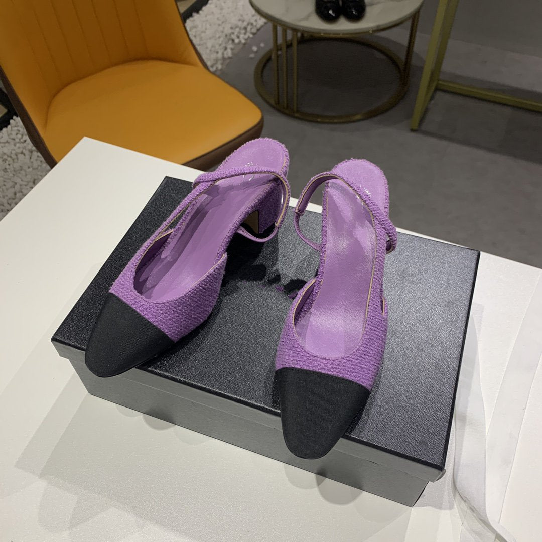 high heel 50 slingbacks purple black lambskin tweed