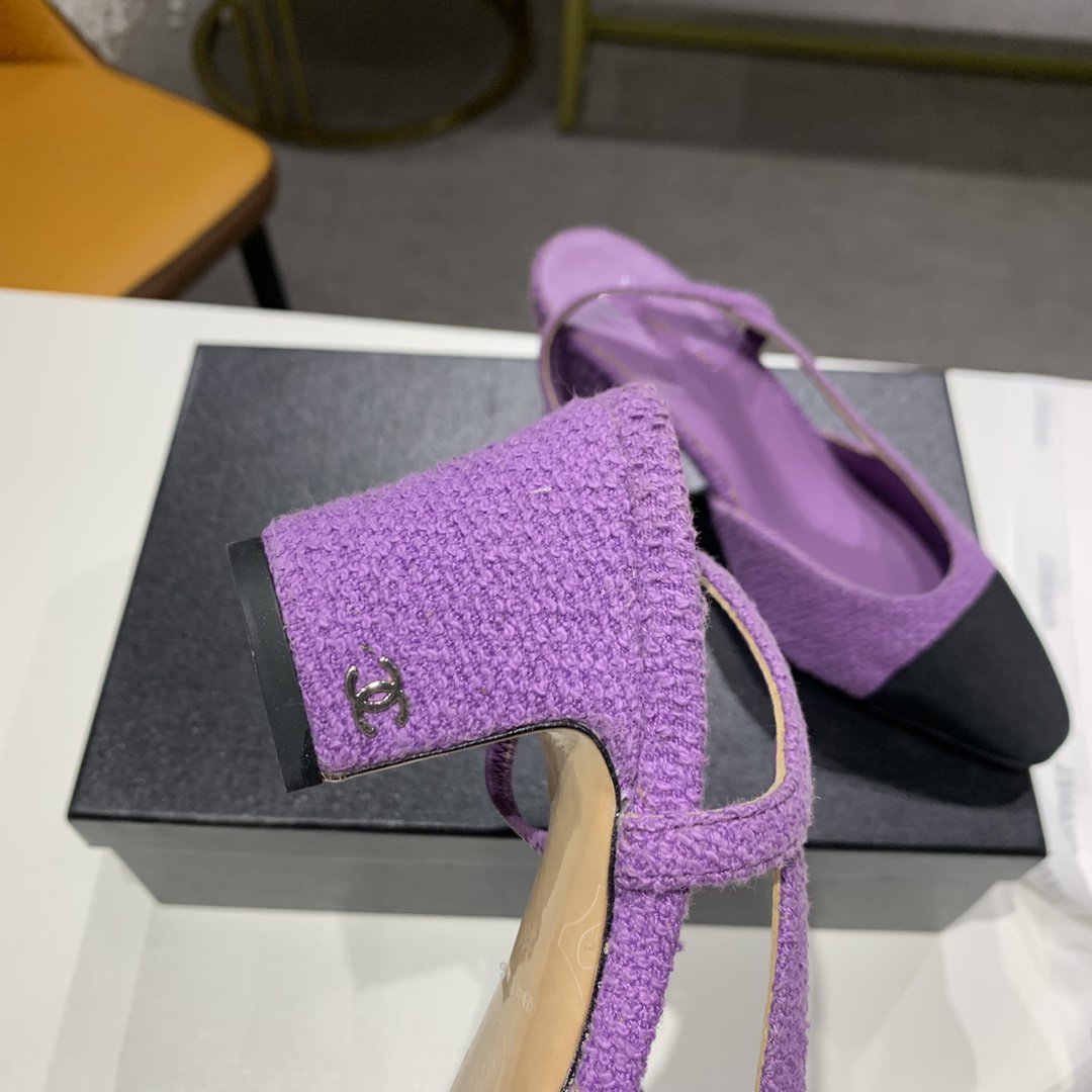 high heel 50 slingbacks purple black lambskin tweed