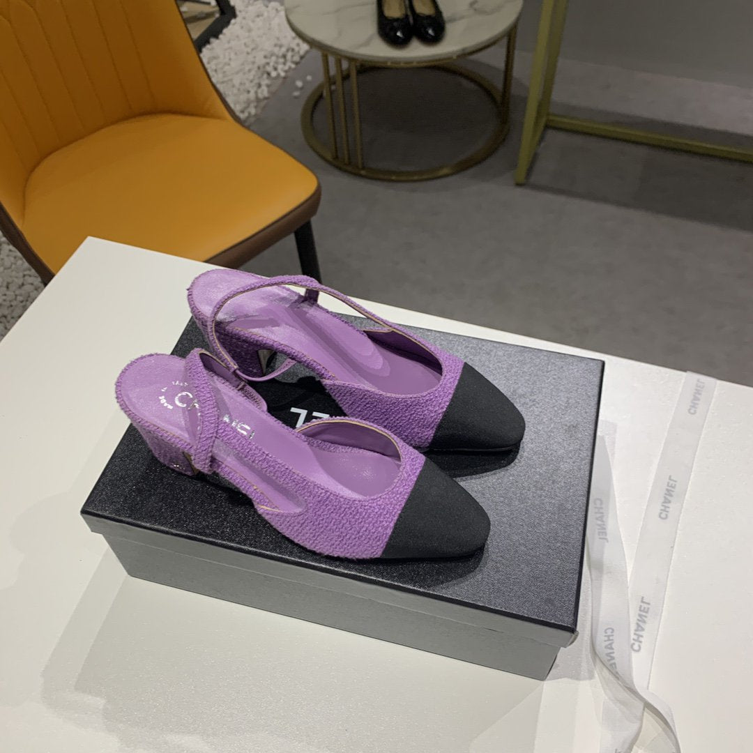 high heel 50 slingbacks purple black lambskin tweed