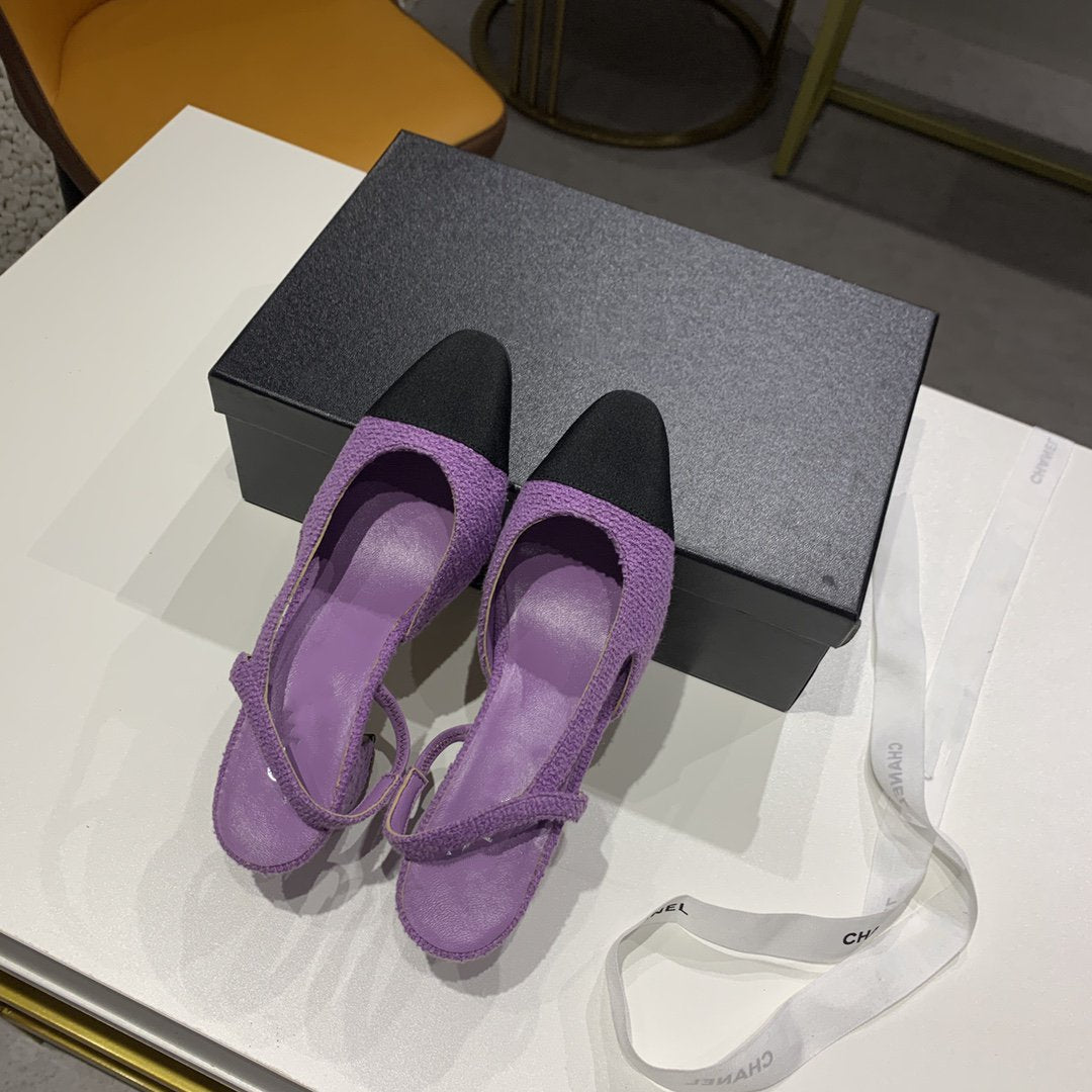 high heel 50 slingbacks purple black lambskin tweed