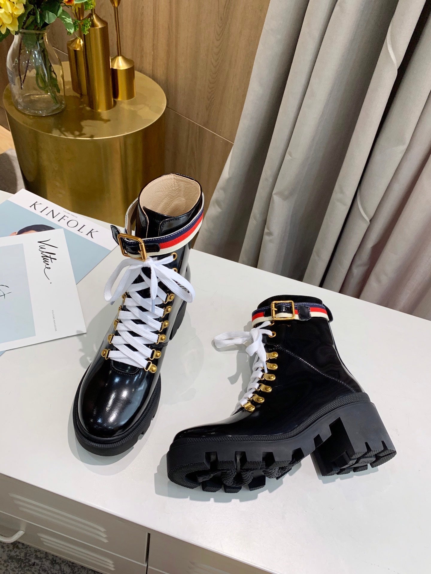 GG ankle boots Black Calfskin Sylvie Web