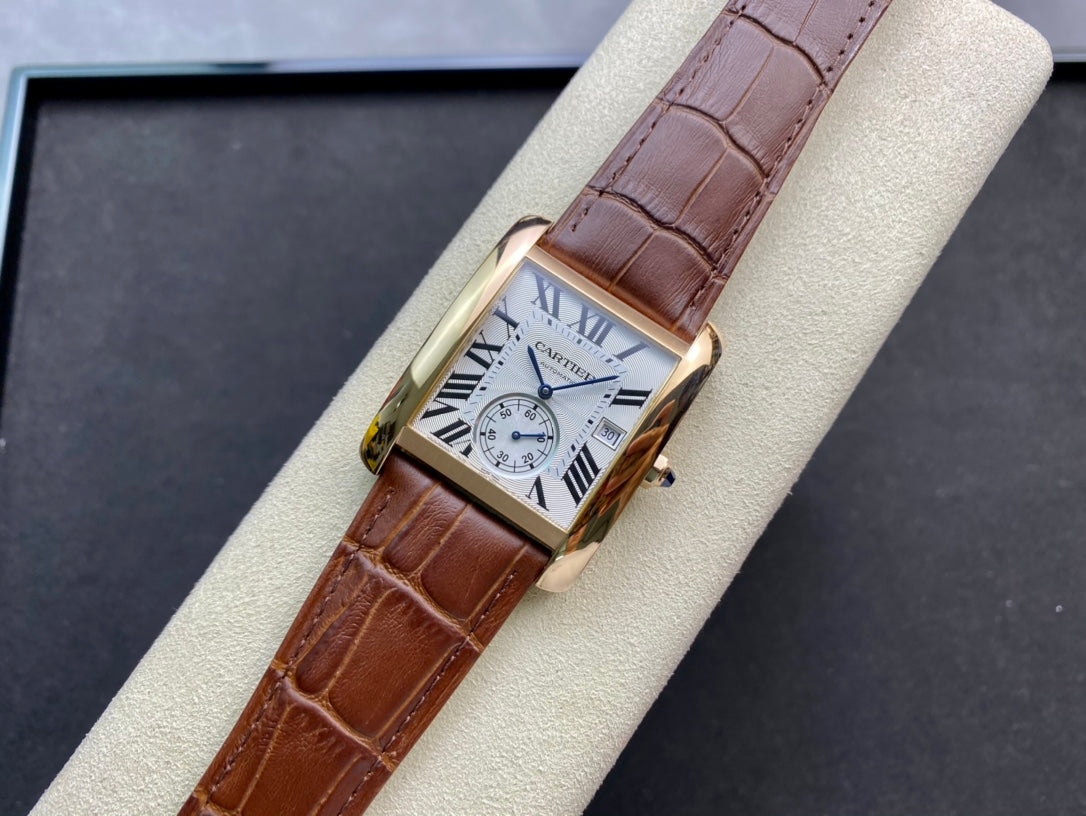 Cartier Tank 34mm Brown Gold White Dial