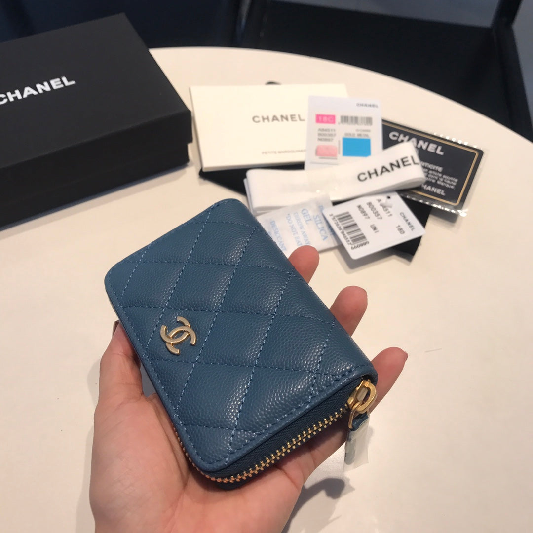 CC ZIPPED CAVIAR PURSE 11 AEGEAN CALFSKIN GOLD ICON