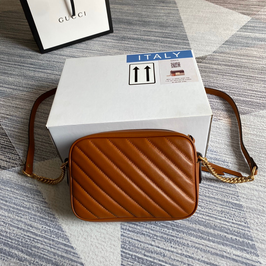 gg marmont mini 18cm zip top brown calfskin gold hardware