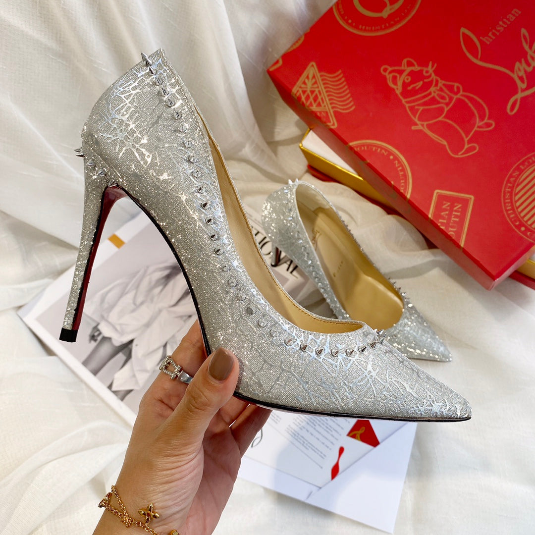 CL Anjalina Spike Pump 85mm Glitter Silver