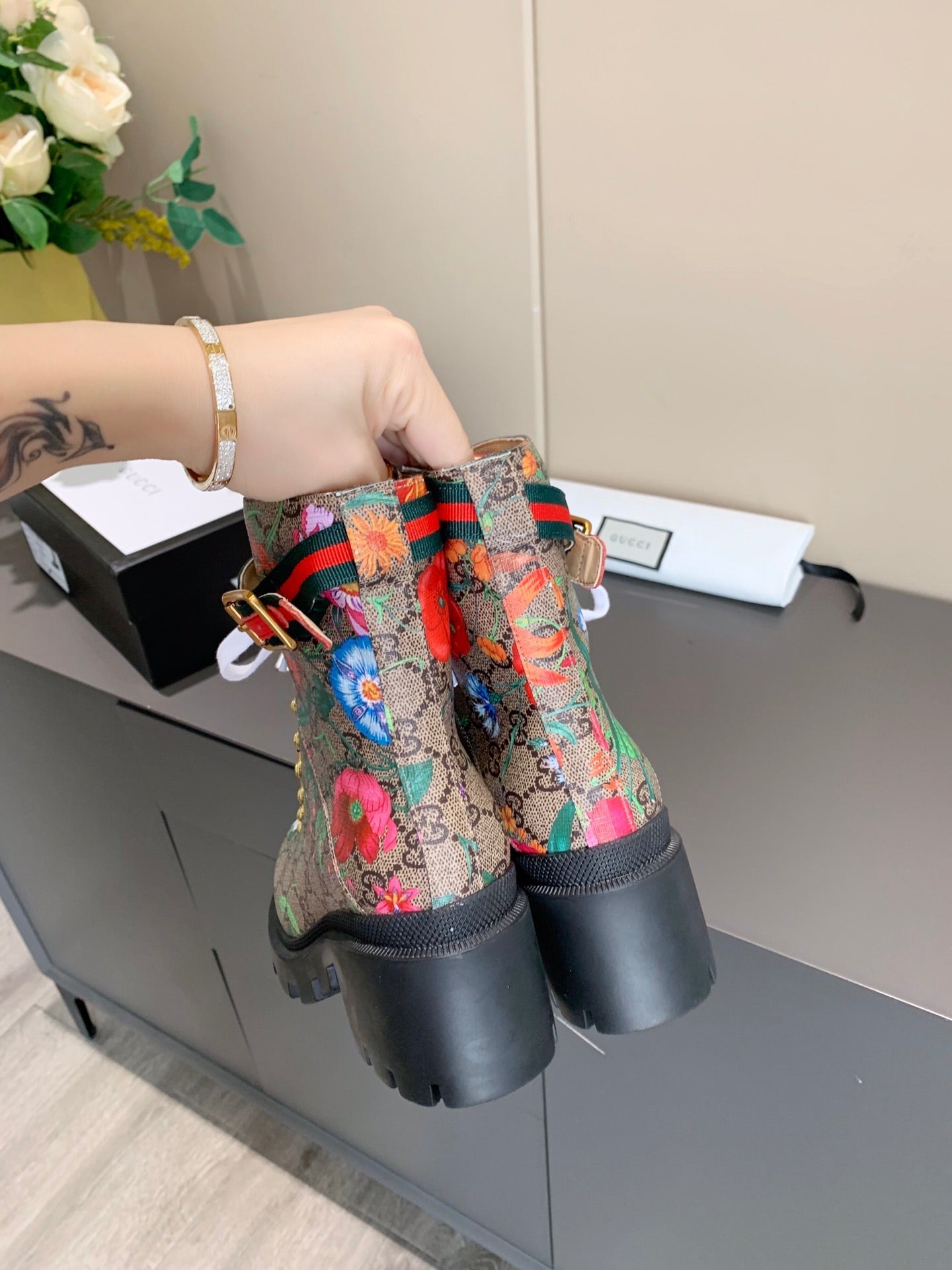 GG ankle boots Multicolor Floral Sheepskin