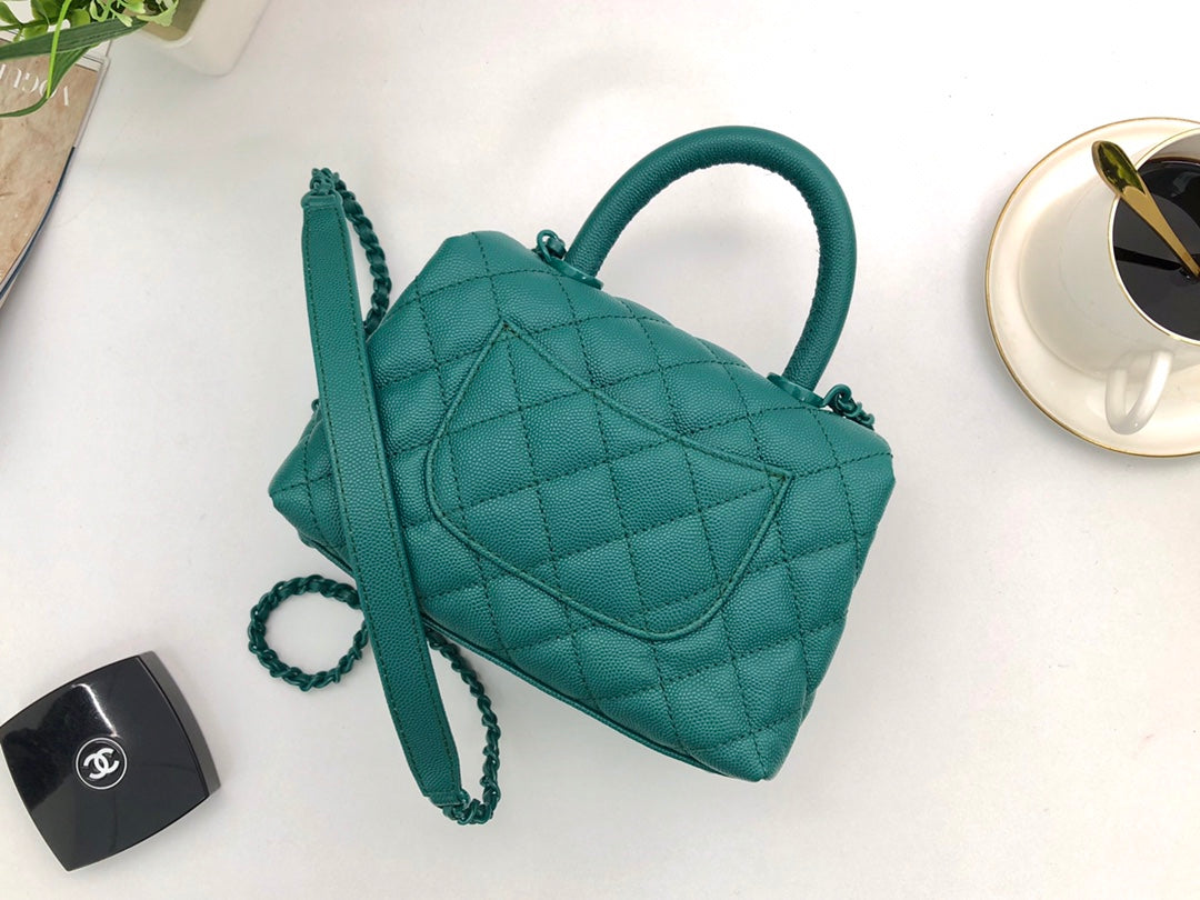 CC Coco Hanle Mini 19cm Emerald Green Grained Calfskin Gold Hardware