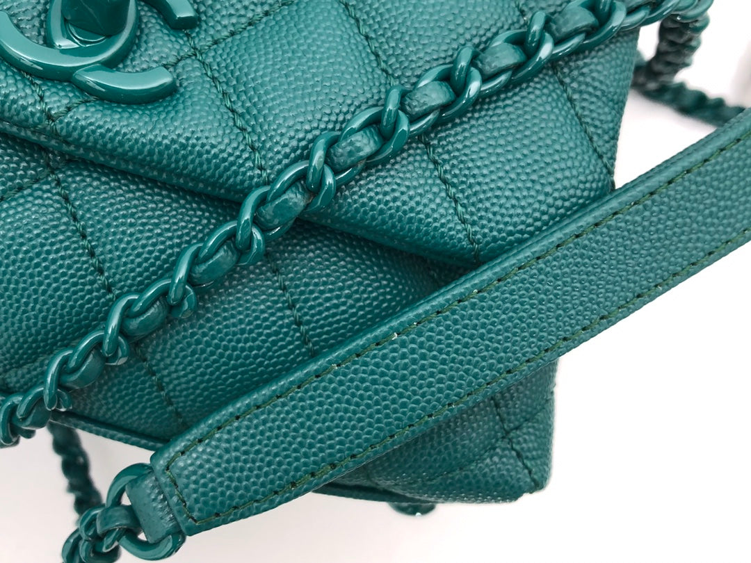CC Coco Hanle Mini 19cm Emerald Green Grained Calfskin Gold Hardware