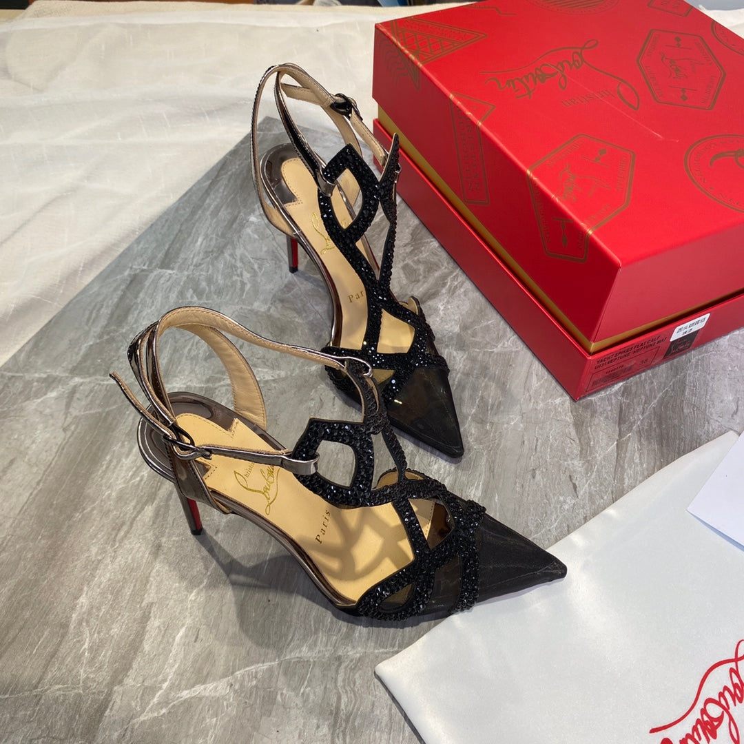 CL Diamond Sling Back Black Mesh 346070