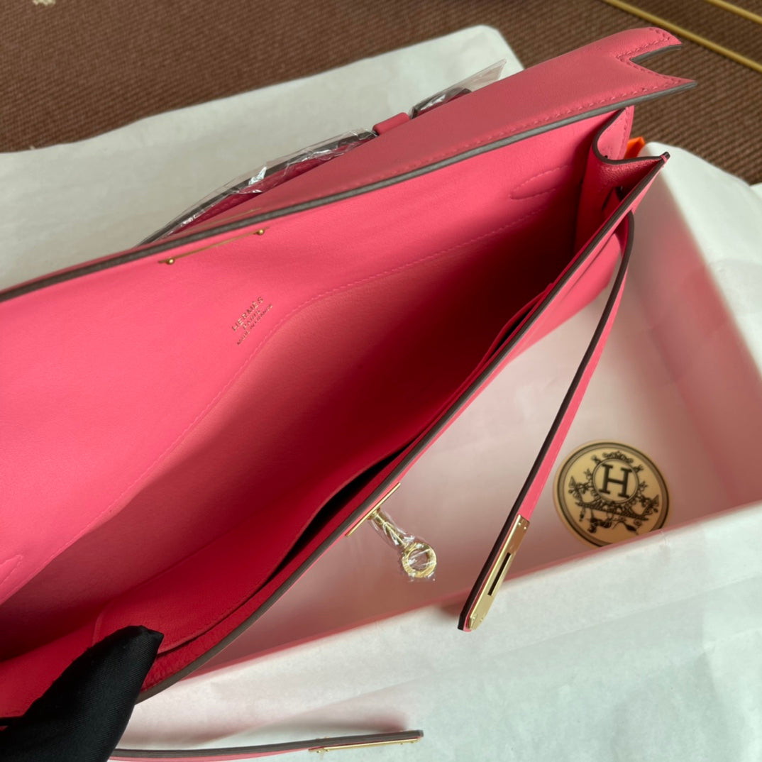 HM Kelly Cut 31cm Pink Swift Leather Ghw