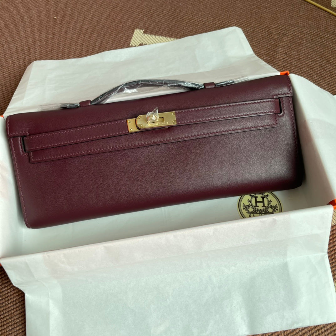 HM Kelly Cut 31cm Maroon Swift Leather Ghw