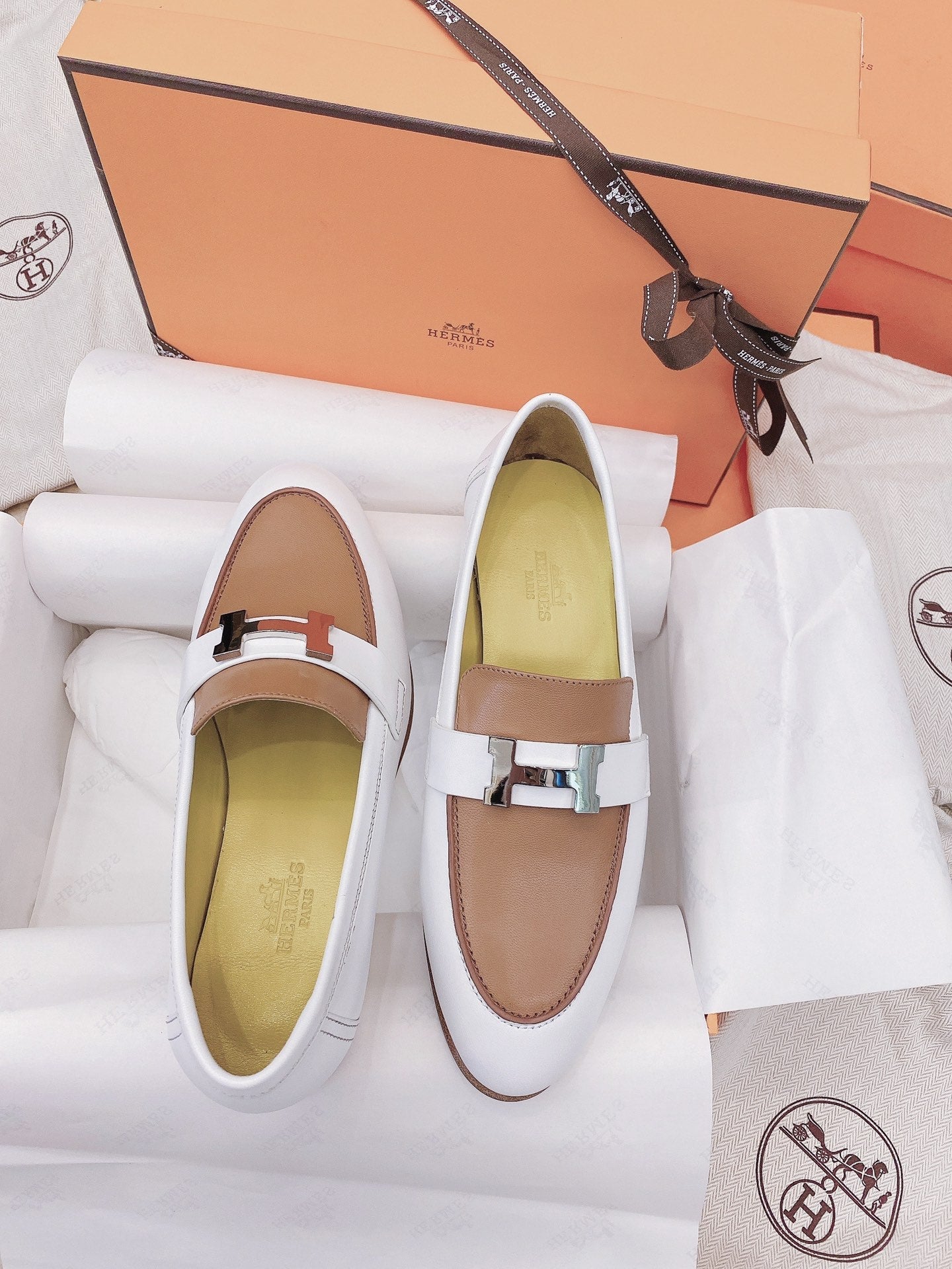 HM Paris Loafer White Brown Goat Leather 348032