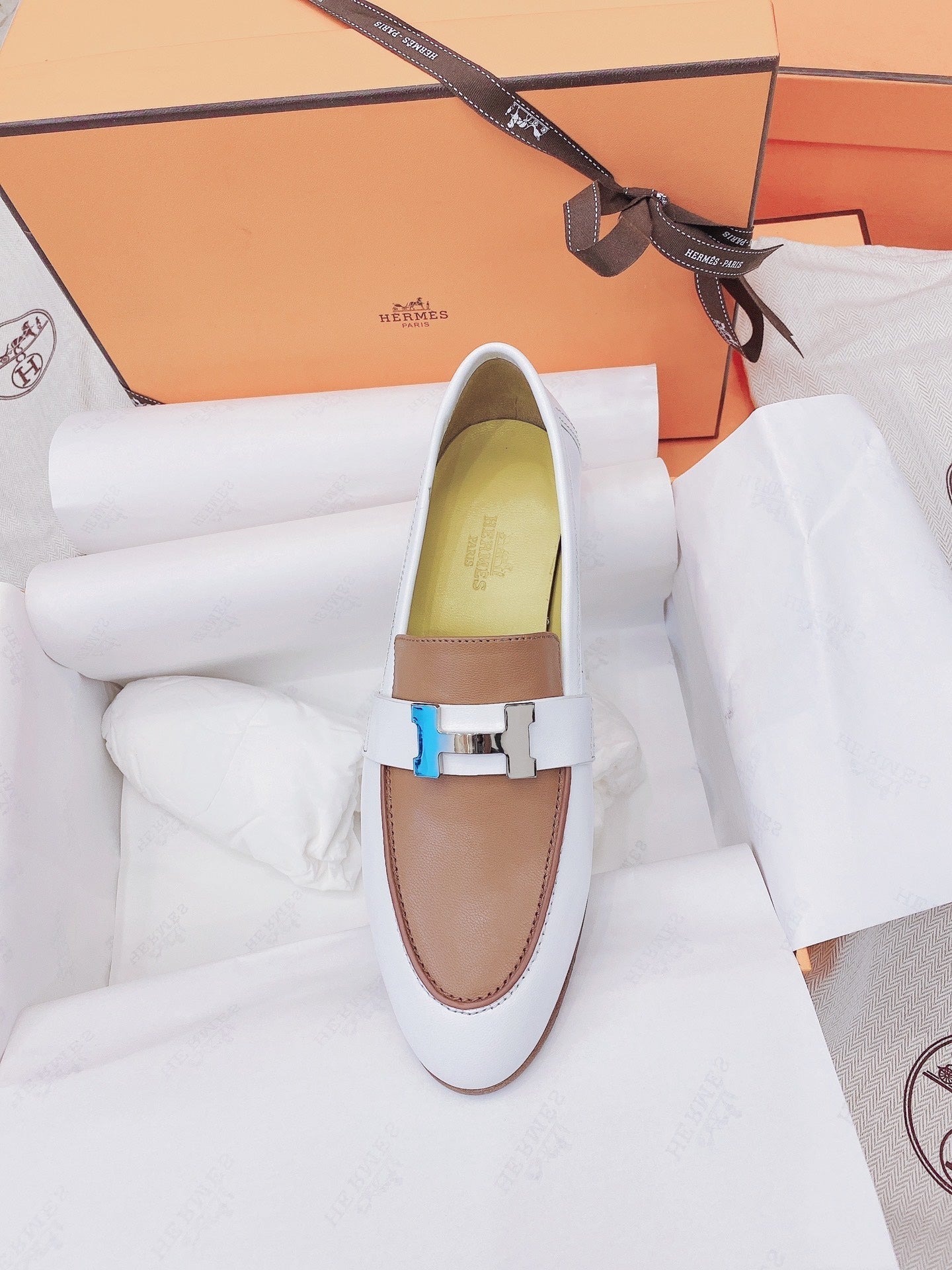 HM Paris Loafer White Brown Goat Leather 348032