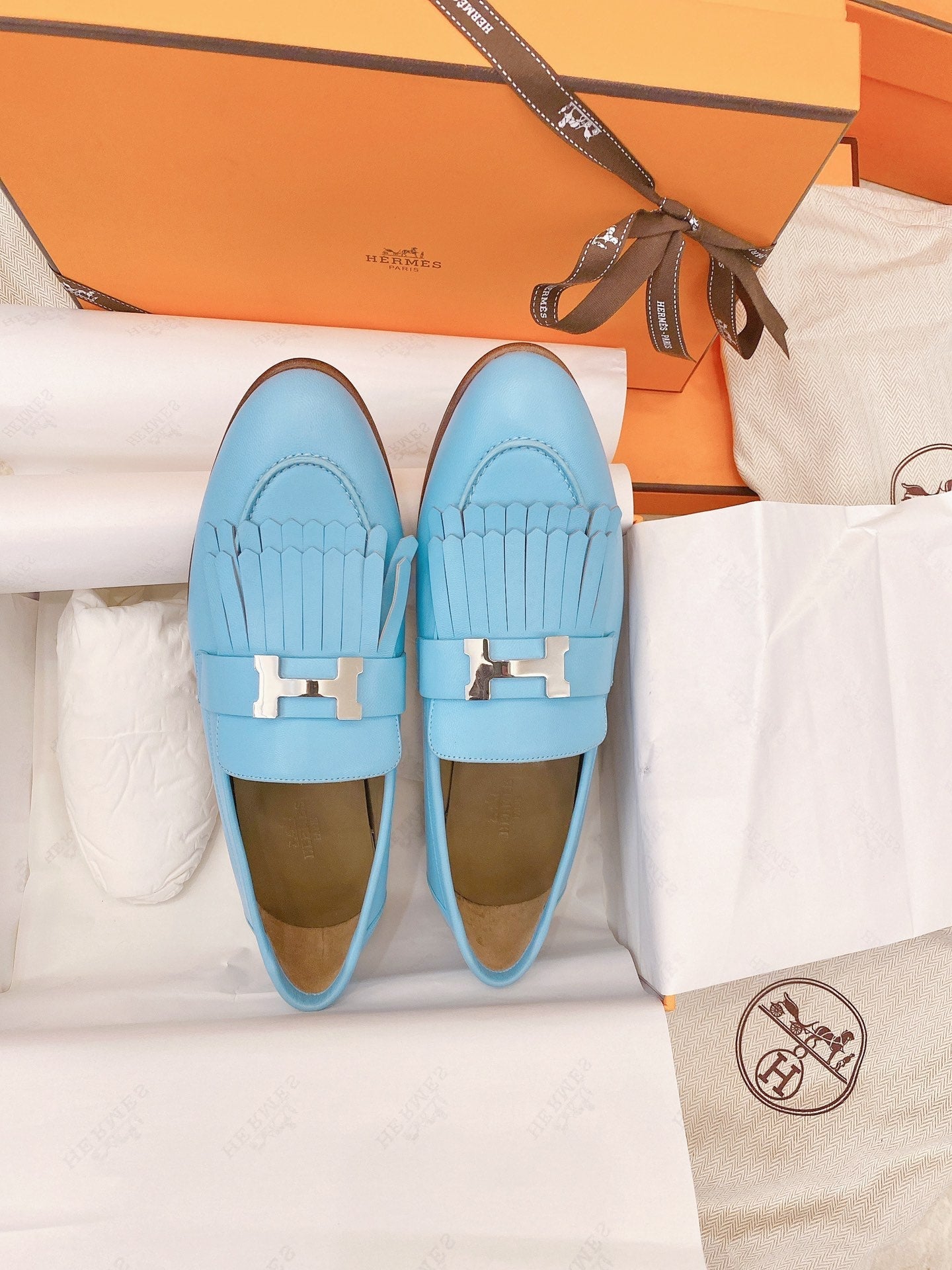 HM Mocassins Royal Loafers Sky Blue Goat Leather 348018