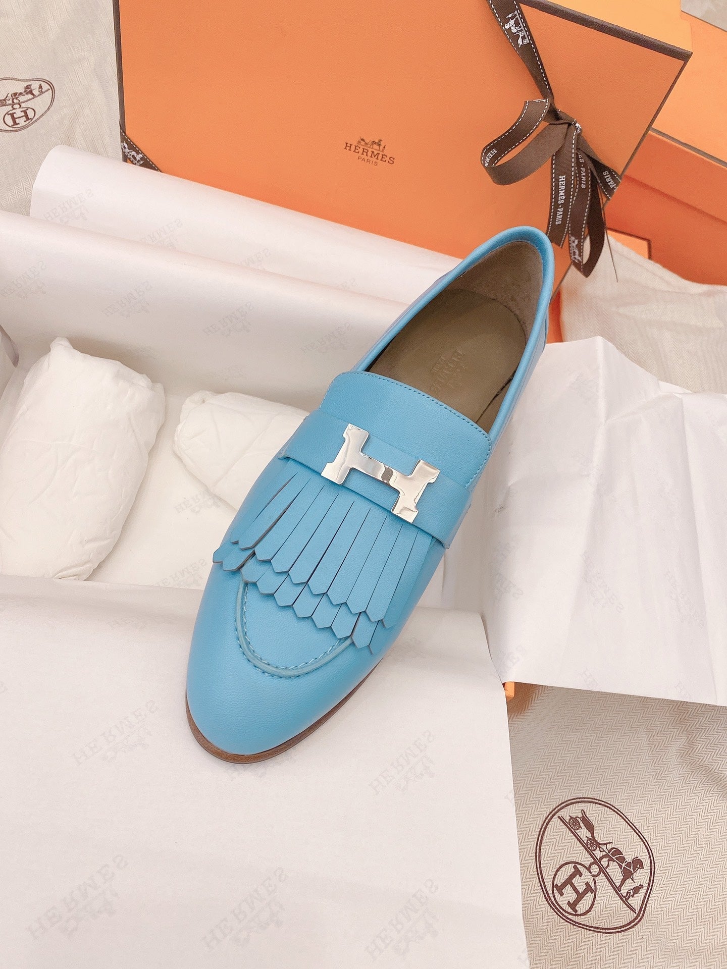 HM Mocassins Royal Loafers Sky Blue Goat Leather 348018