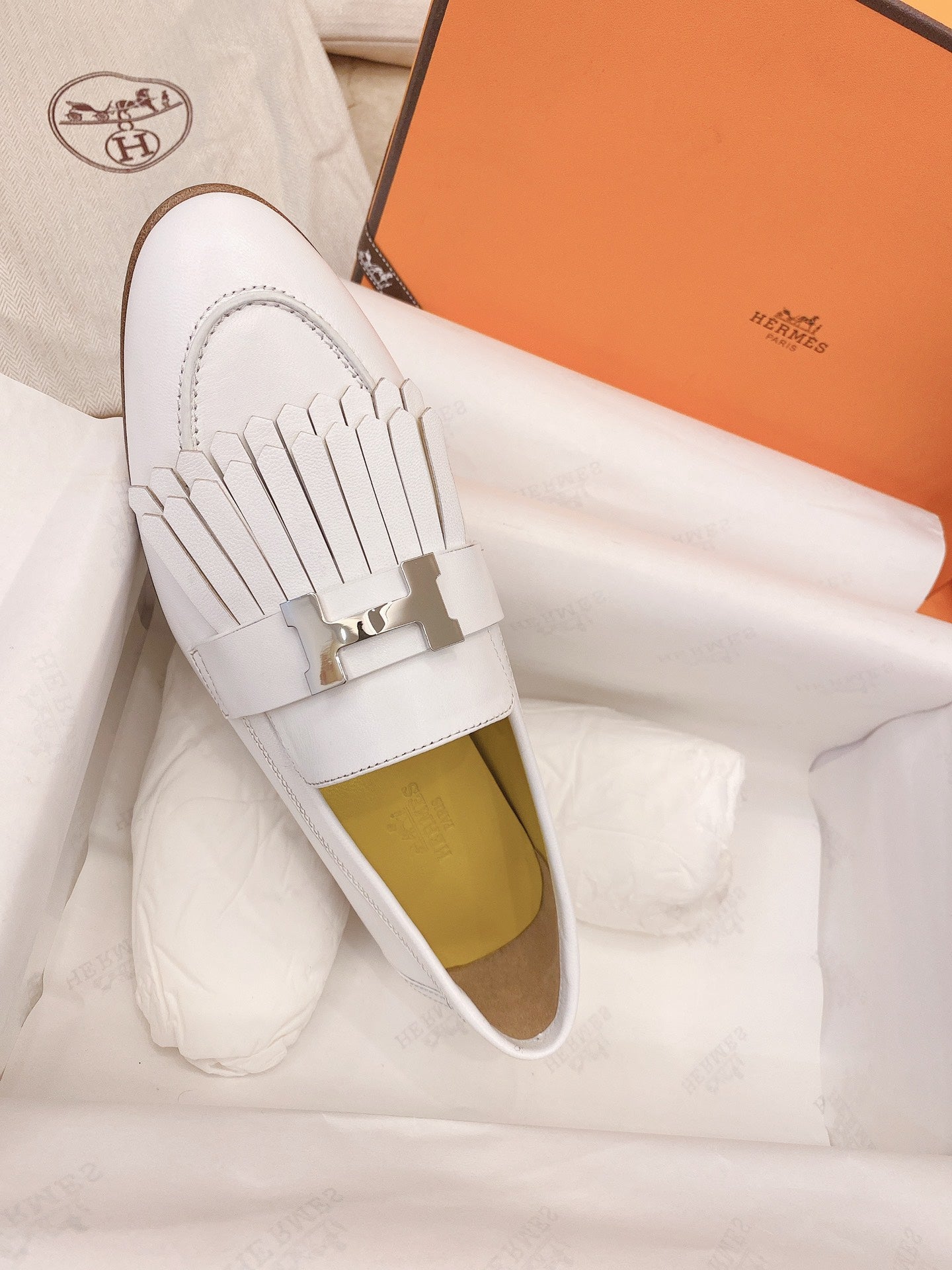 HM Mocassins Royal Loafers White Goat Leather 348019
