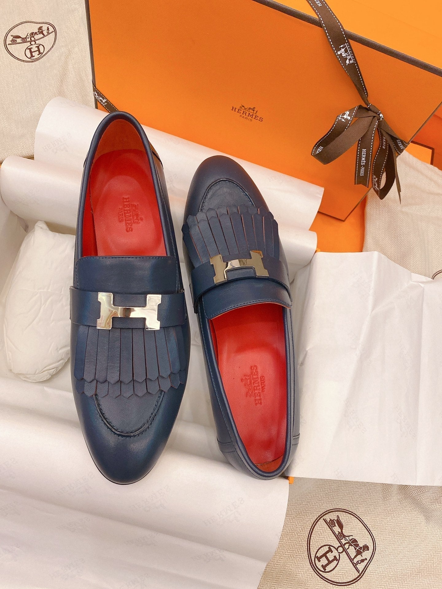HM Mocassins Royal   Loafers Navy Blue Goat Leather 348020