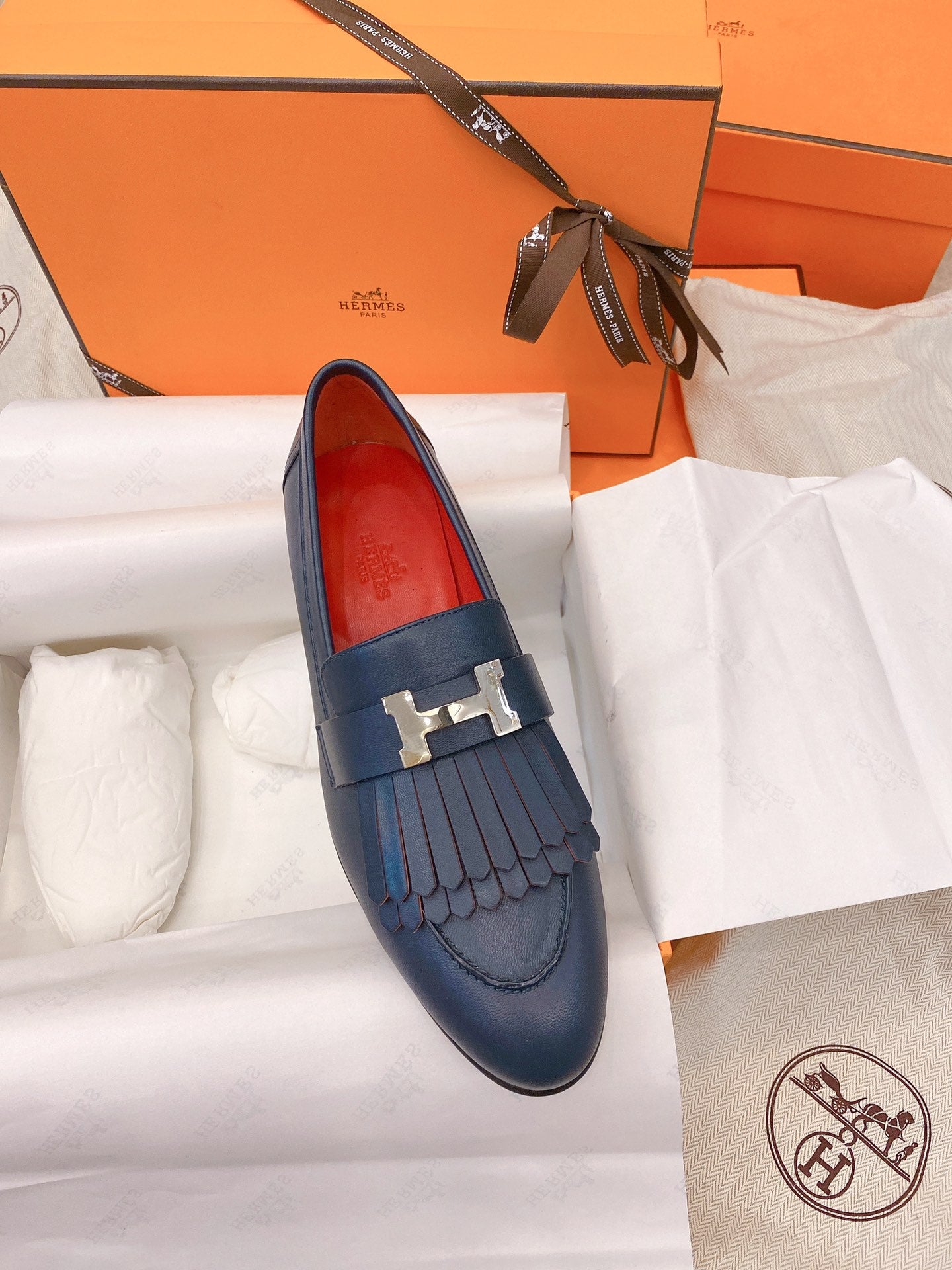 HM Mocassins Royal   Loafers Navy Blue Goat Leather 348020
