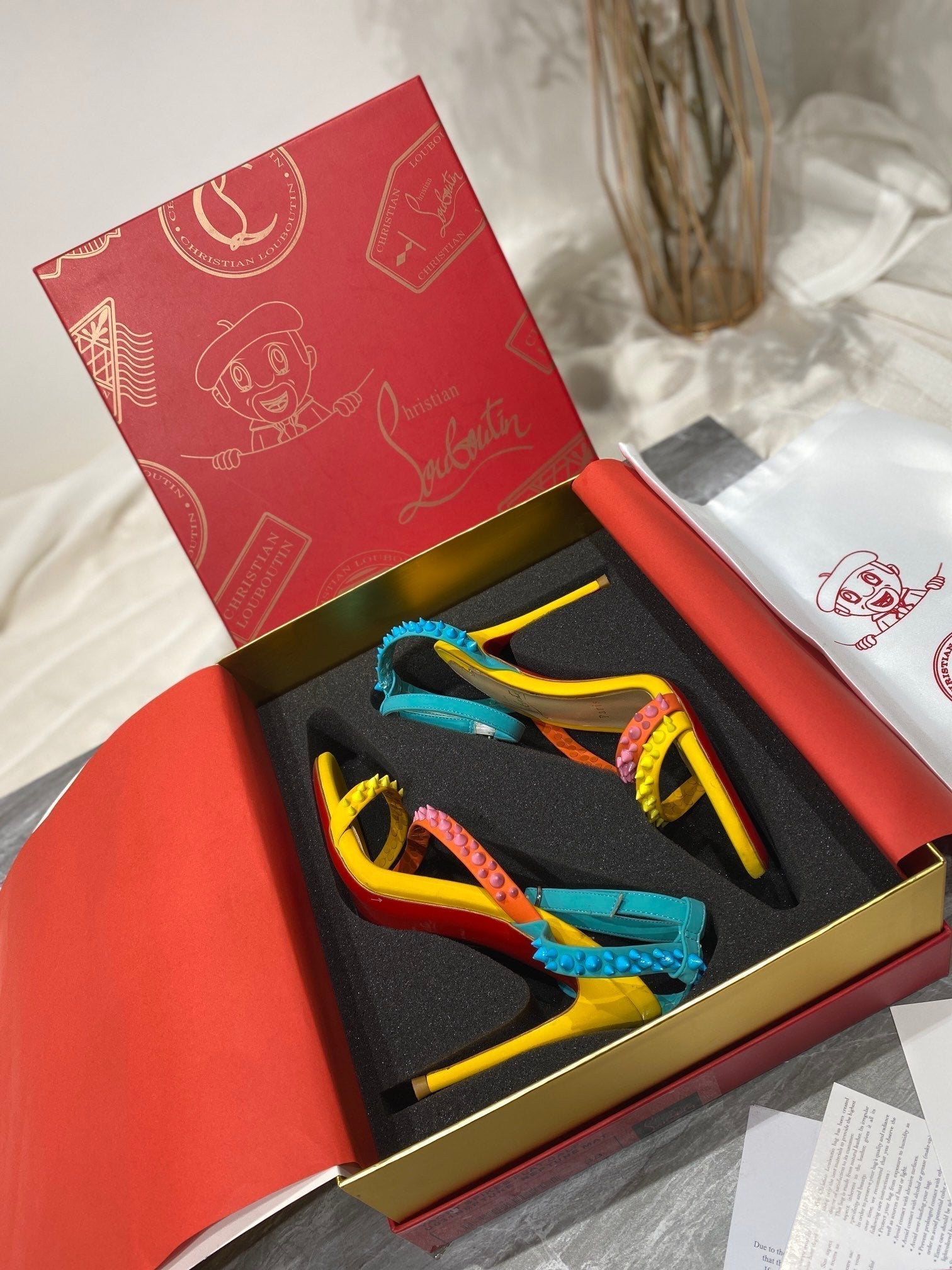CL Spiked Sandals Multicolor Sheepskin Alloy Steel 346022