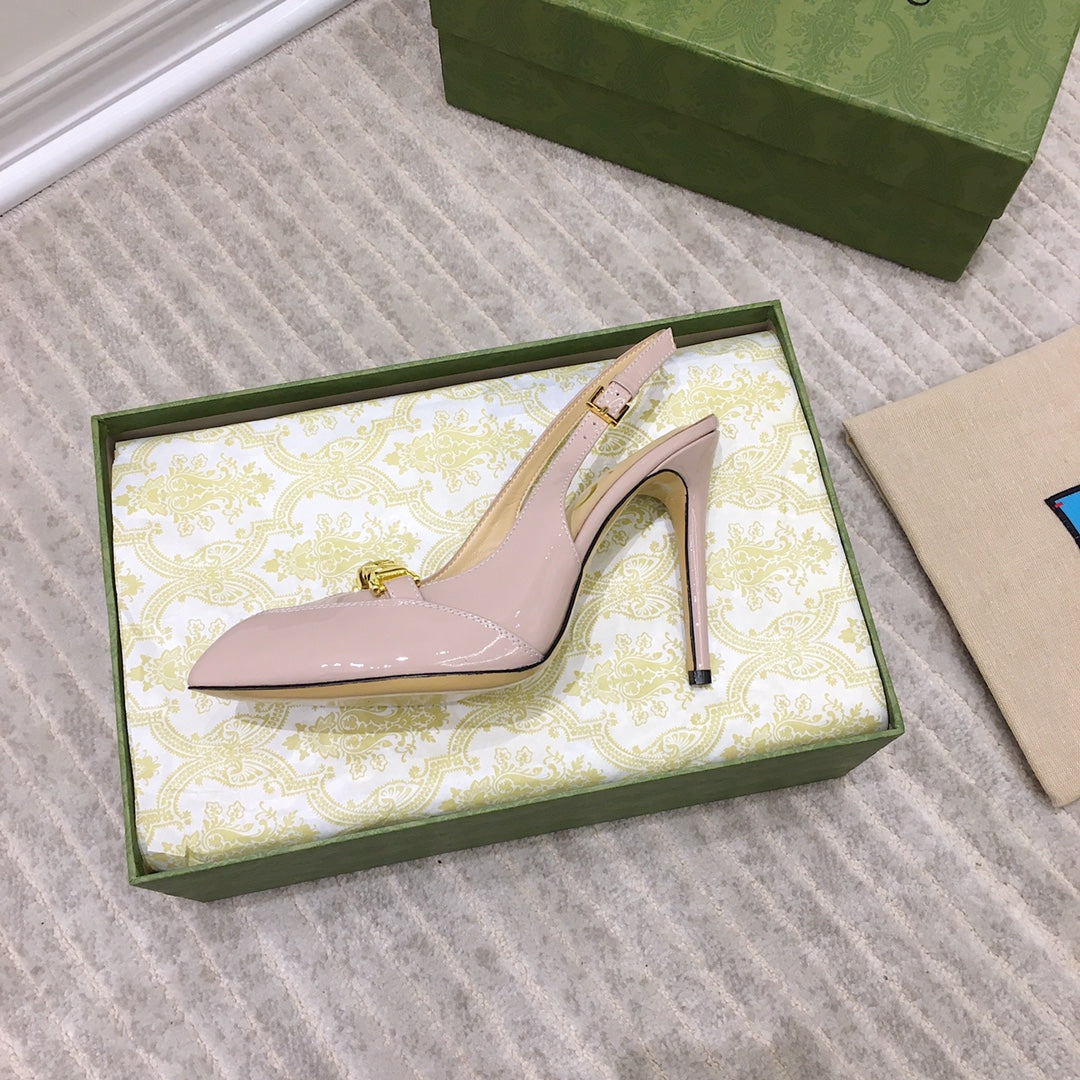 GG HIGH HEEL SLINGBACK BEIGE CREAM CALFSKIN WITH CHAIN