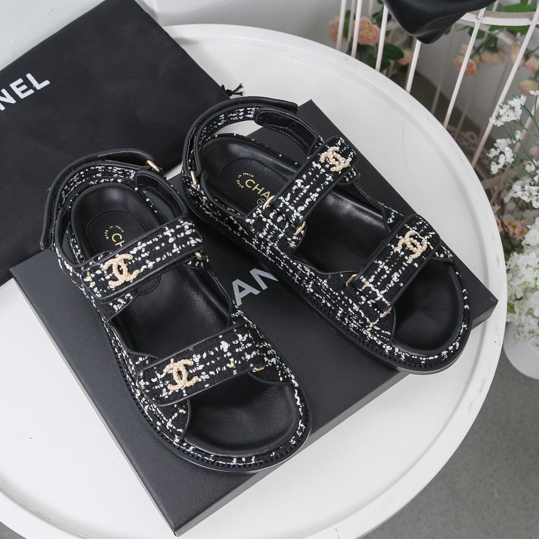 CC 25S Dad Sandal White Black Tweed Calfskin