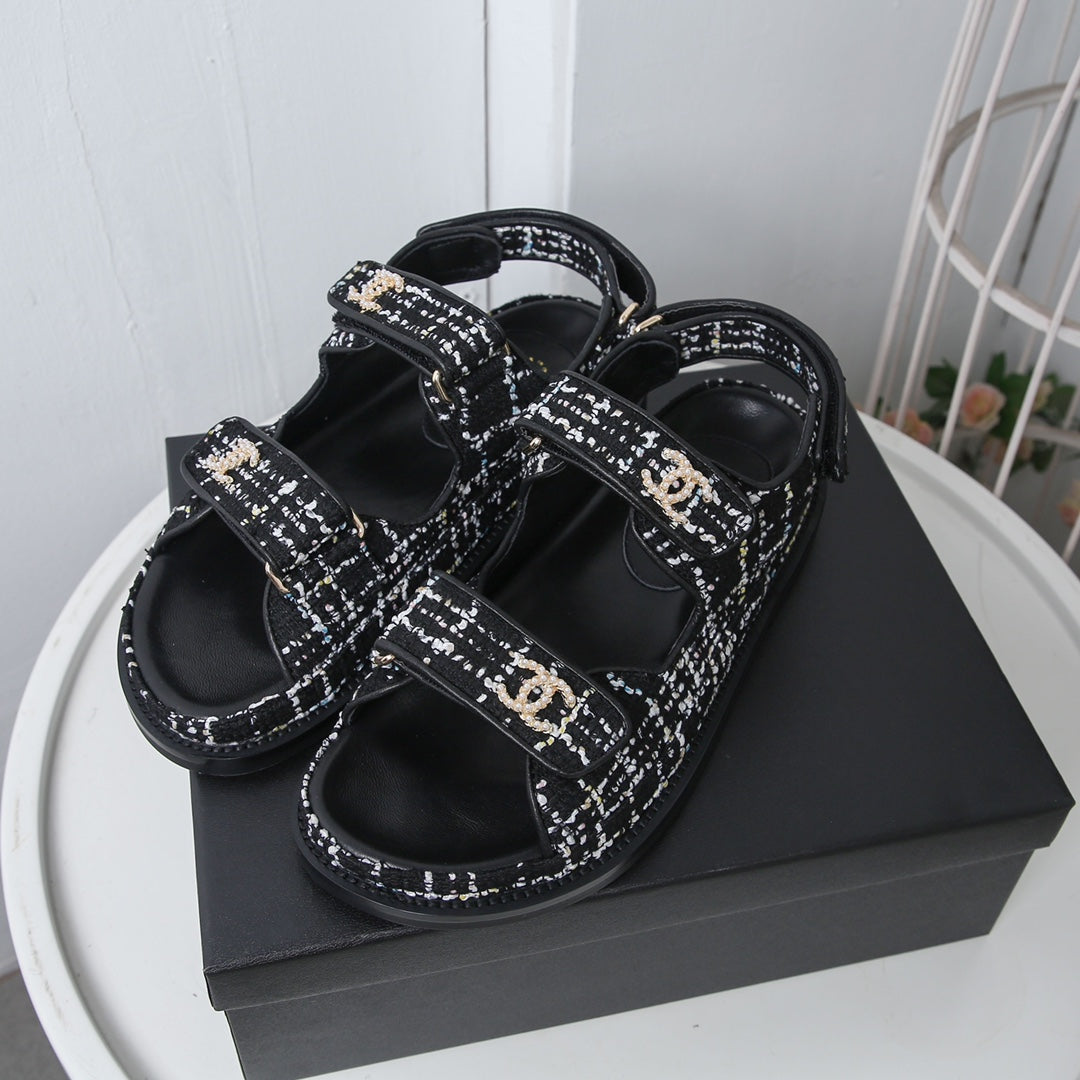 CC 25S Dad Sandal White Black Tweed Calfskin