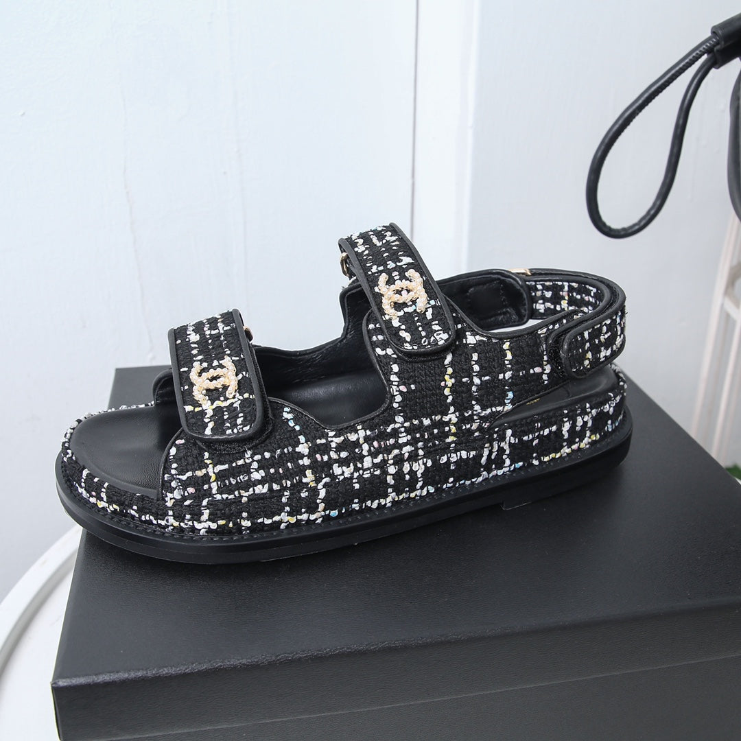 CC 25S Dad Sandal White Black Tweed Calfskin