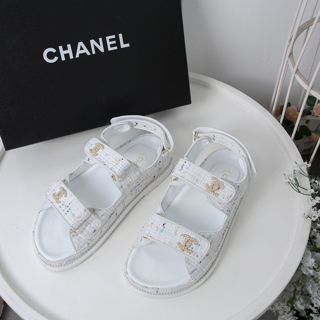 CC 25S Dad Sandal White  Tweed Calfskin