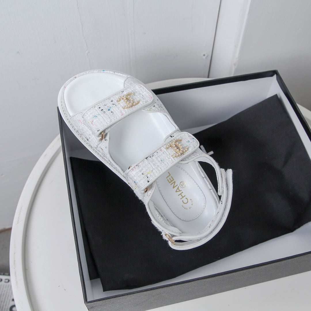 CC 25S Dad Sandal White  Tweed Calfskin