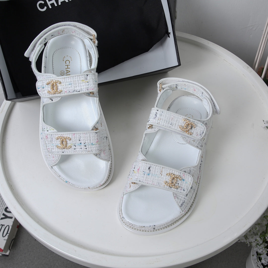 CC 25S Dad Sandal White  Tweed Calfskin