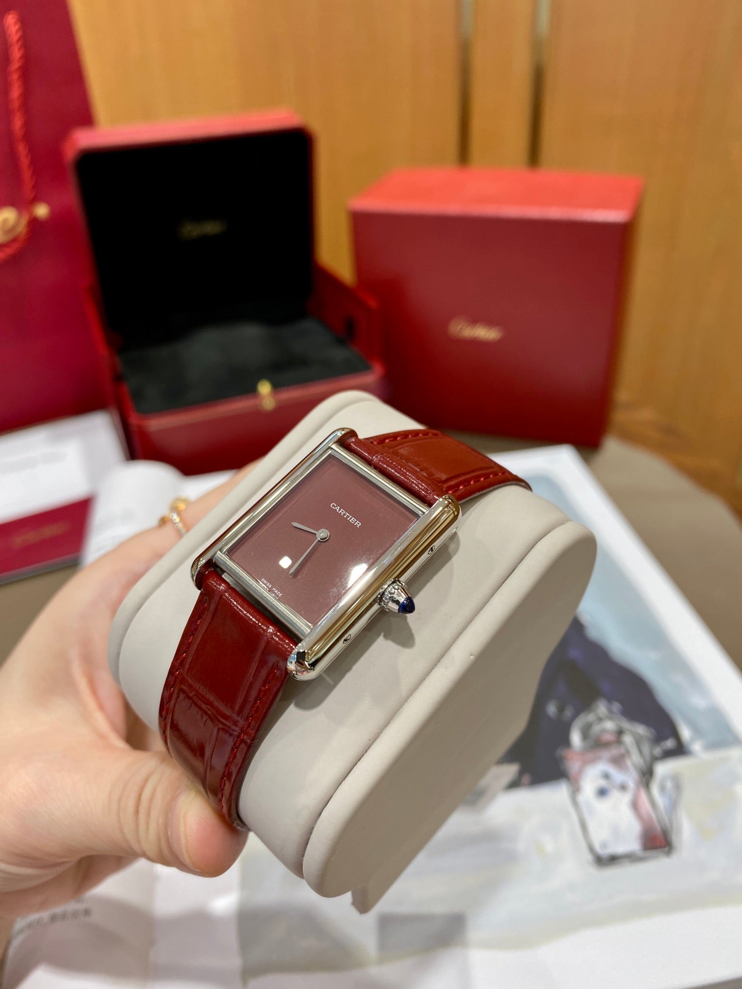 Cartier Tank 25.5mm Quartz Silver Red Dial