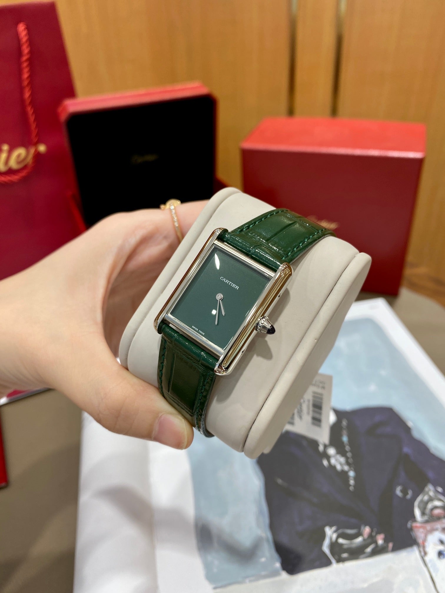 Cartier Tank 25.5mm Quartz Silver Green Dial