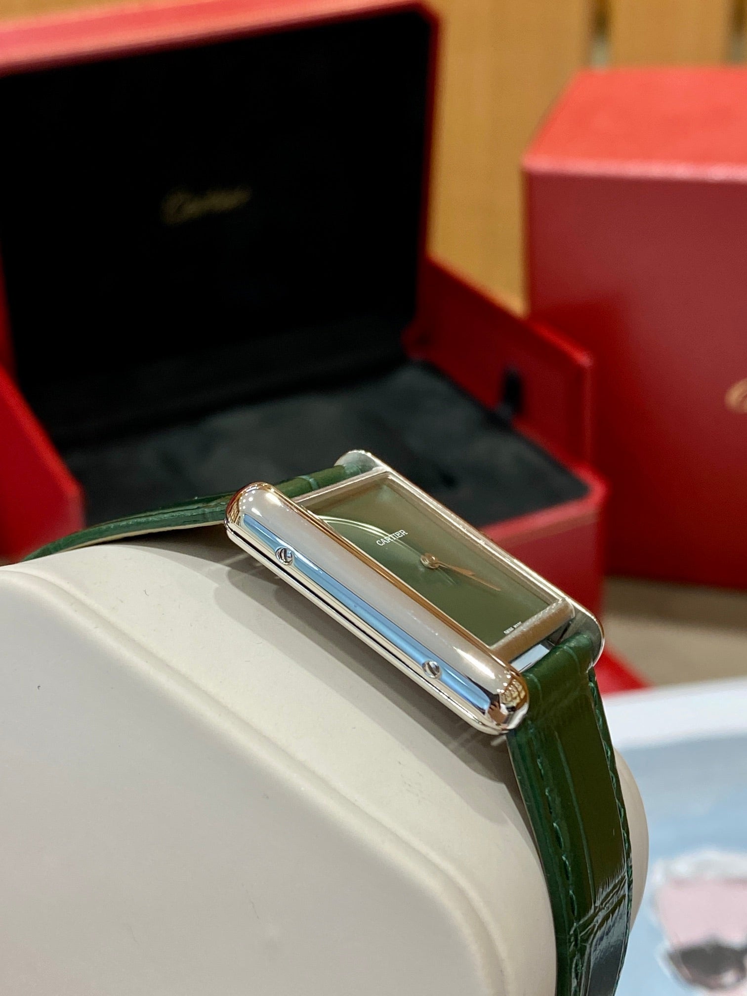 Cartier Tank 25.5mm Quartz Silver Green Dial