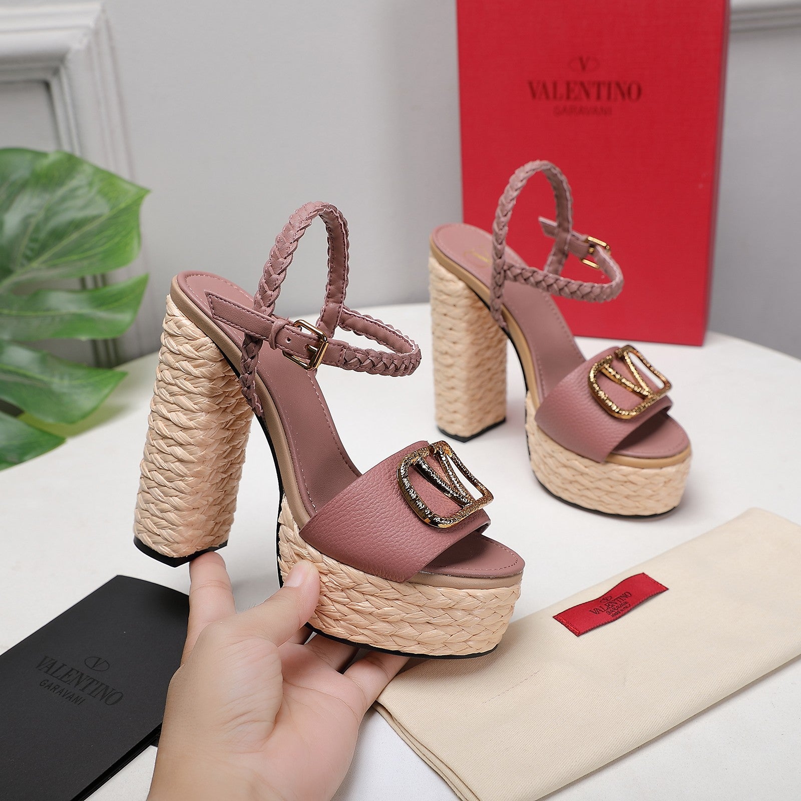 VT 25 Platform Sandals Pink Cowhide Espadrilles