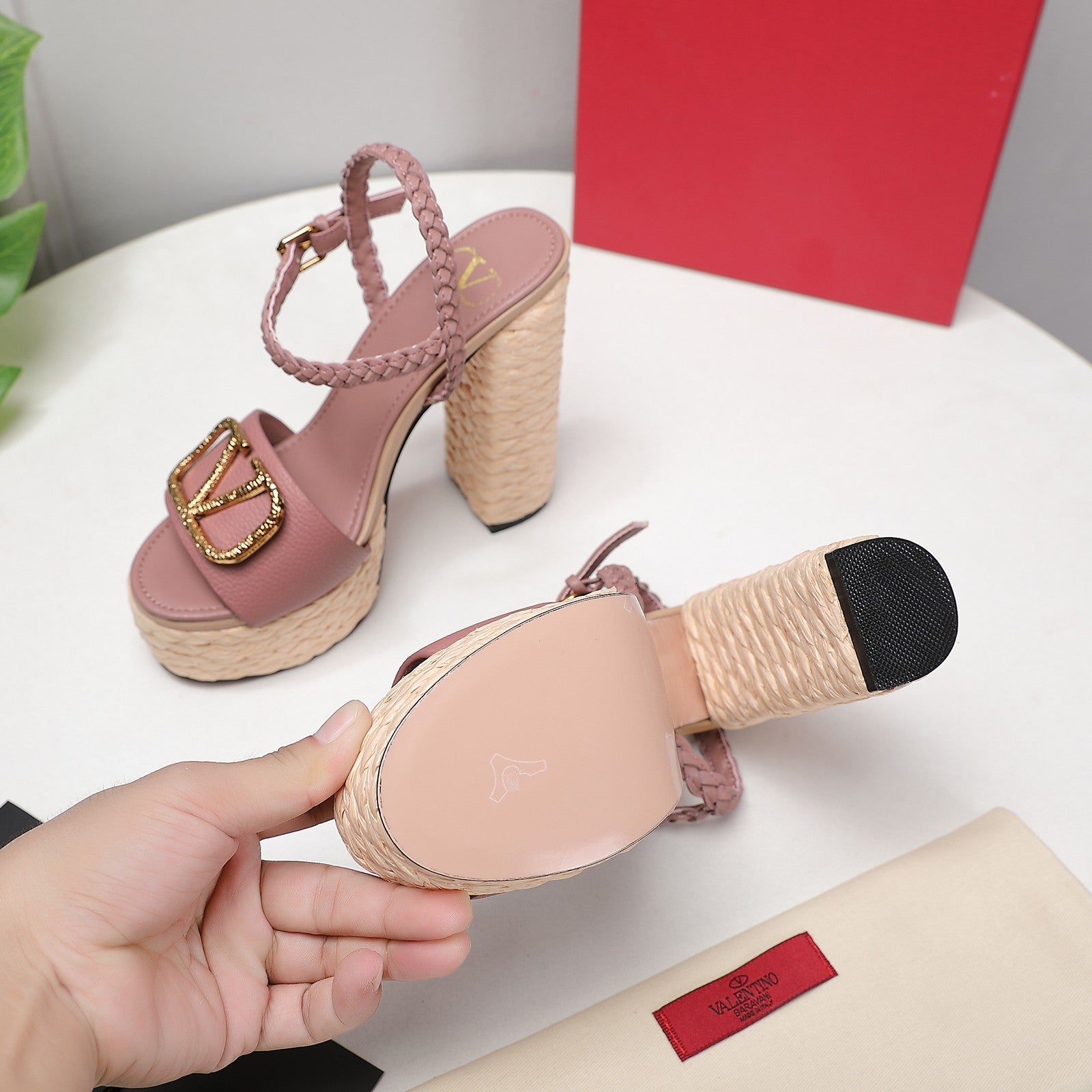 VT 25 Platform Sandals Pink Cowhide Espadrilles
