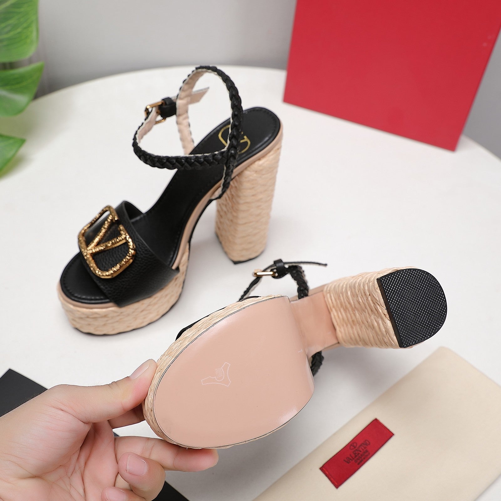 VT 25 Platform Sandals Black Cowhide Espadrilles 363020