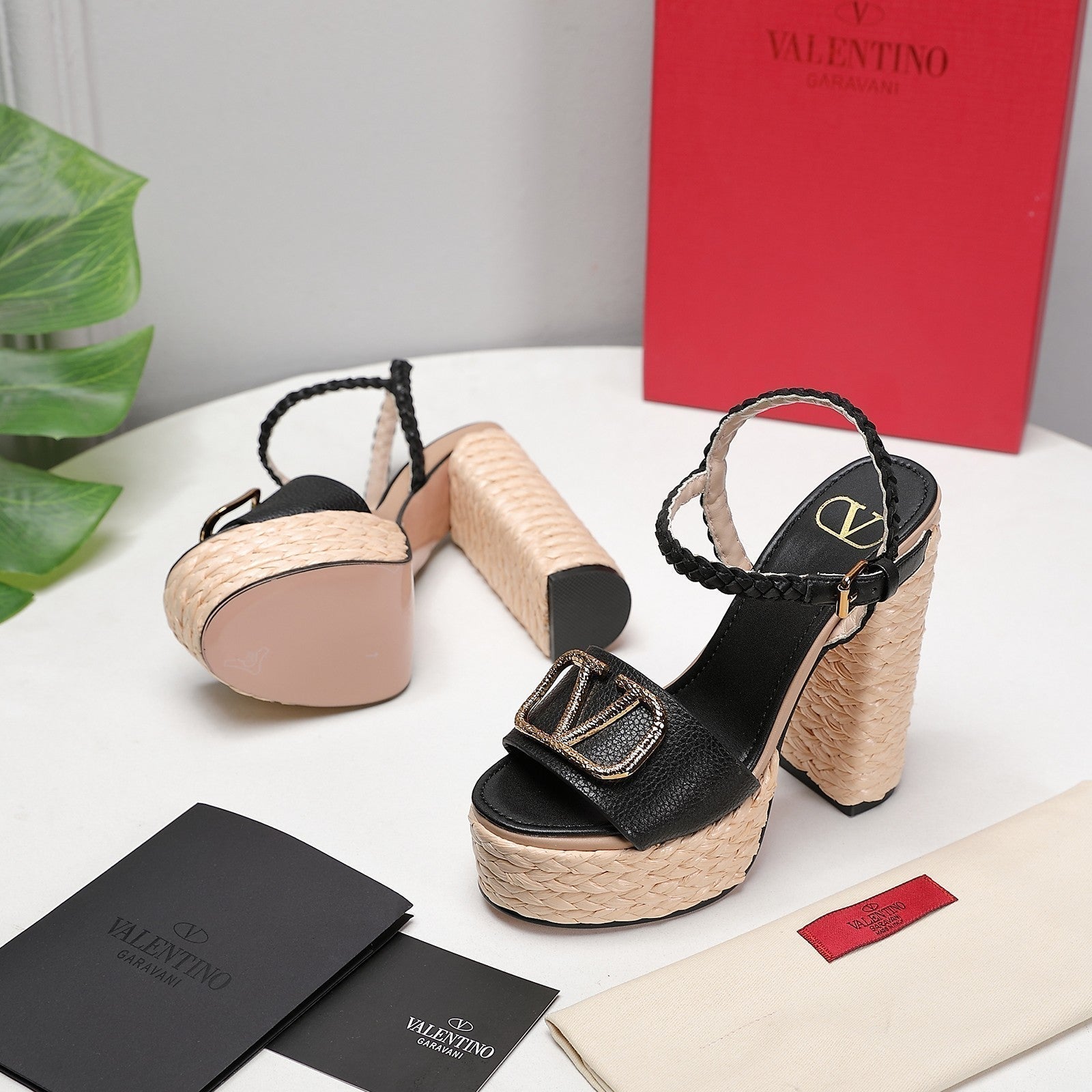 VT 25 Platform Sandals Black Cowhide Espadrilles 363020