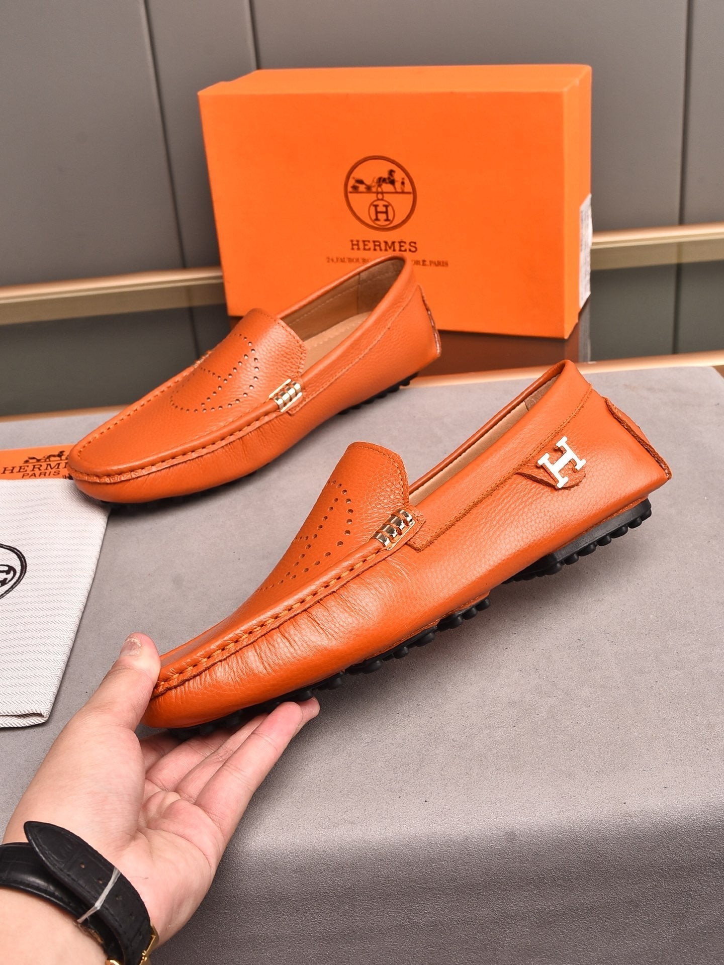 HM Men's Loafer Vibrant Orange Cowhide 509528