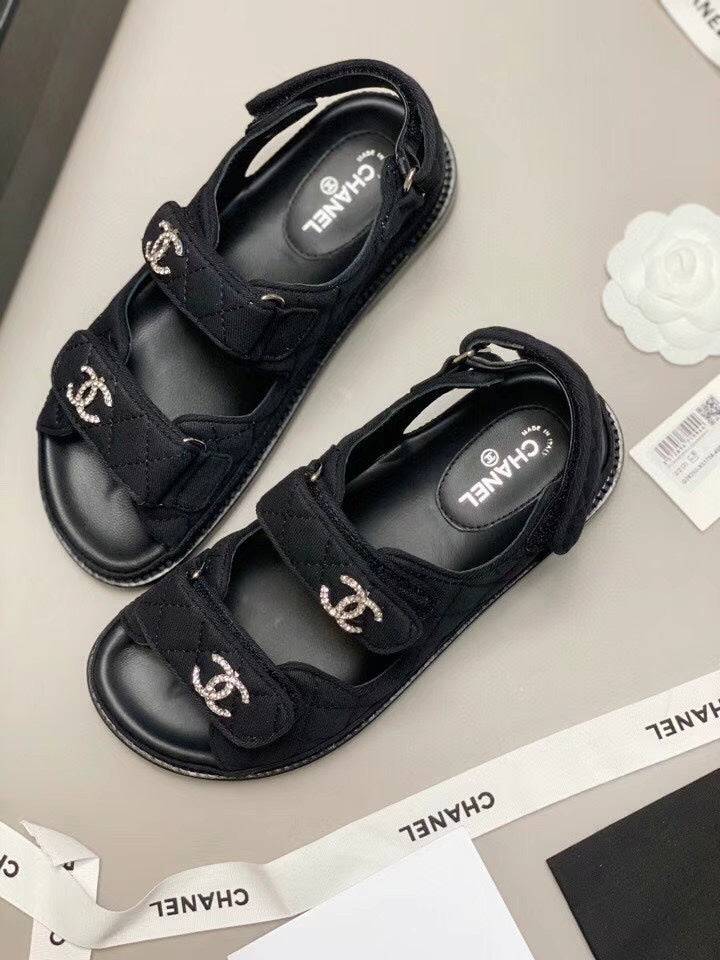 CC 25S Dad Sandal Black Denim Calfskin