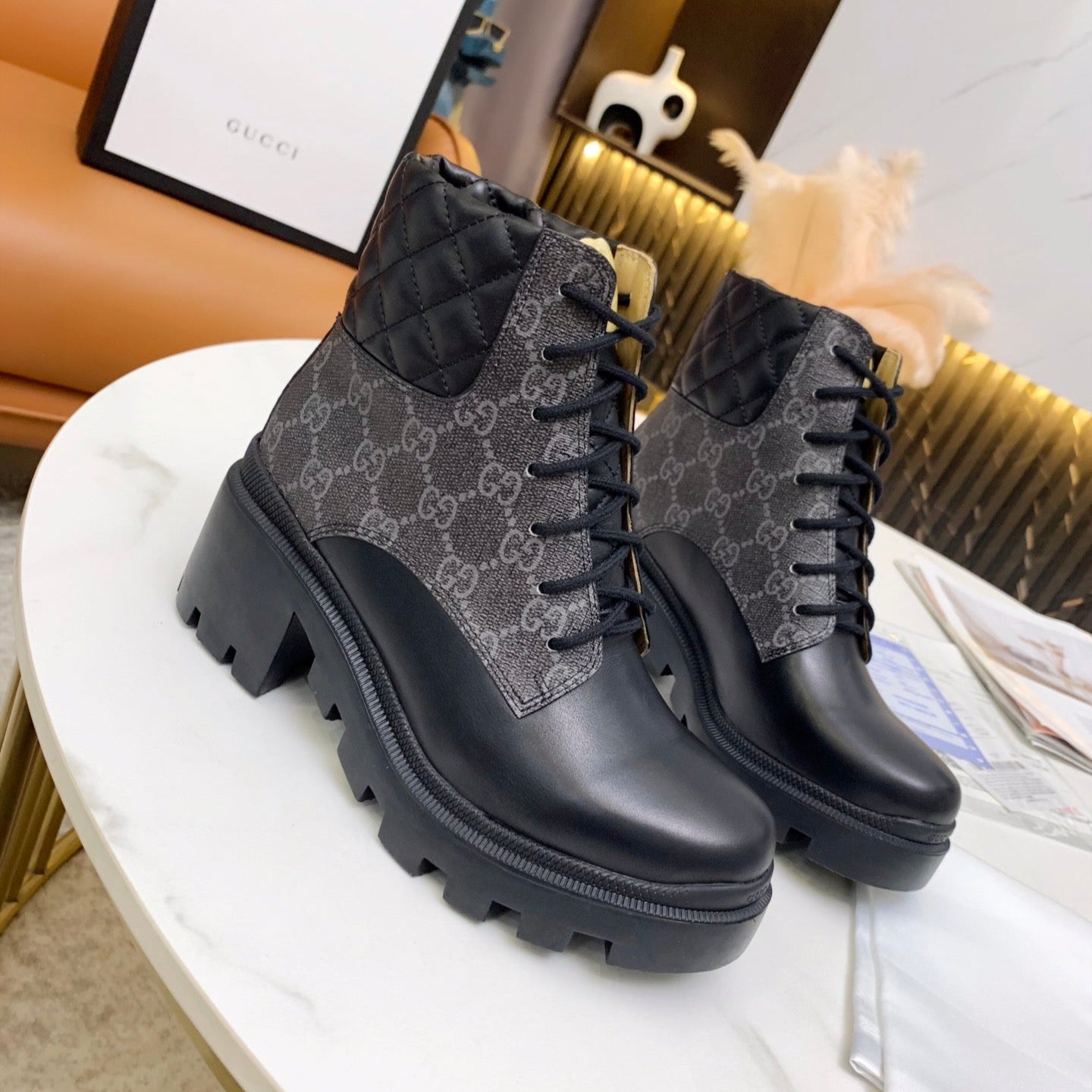 GG ankle boots black gray canvas mix leather