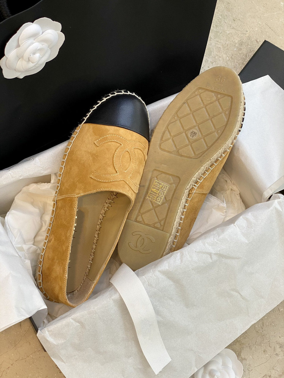 espadrilles dark beige suede black lambskin