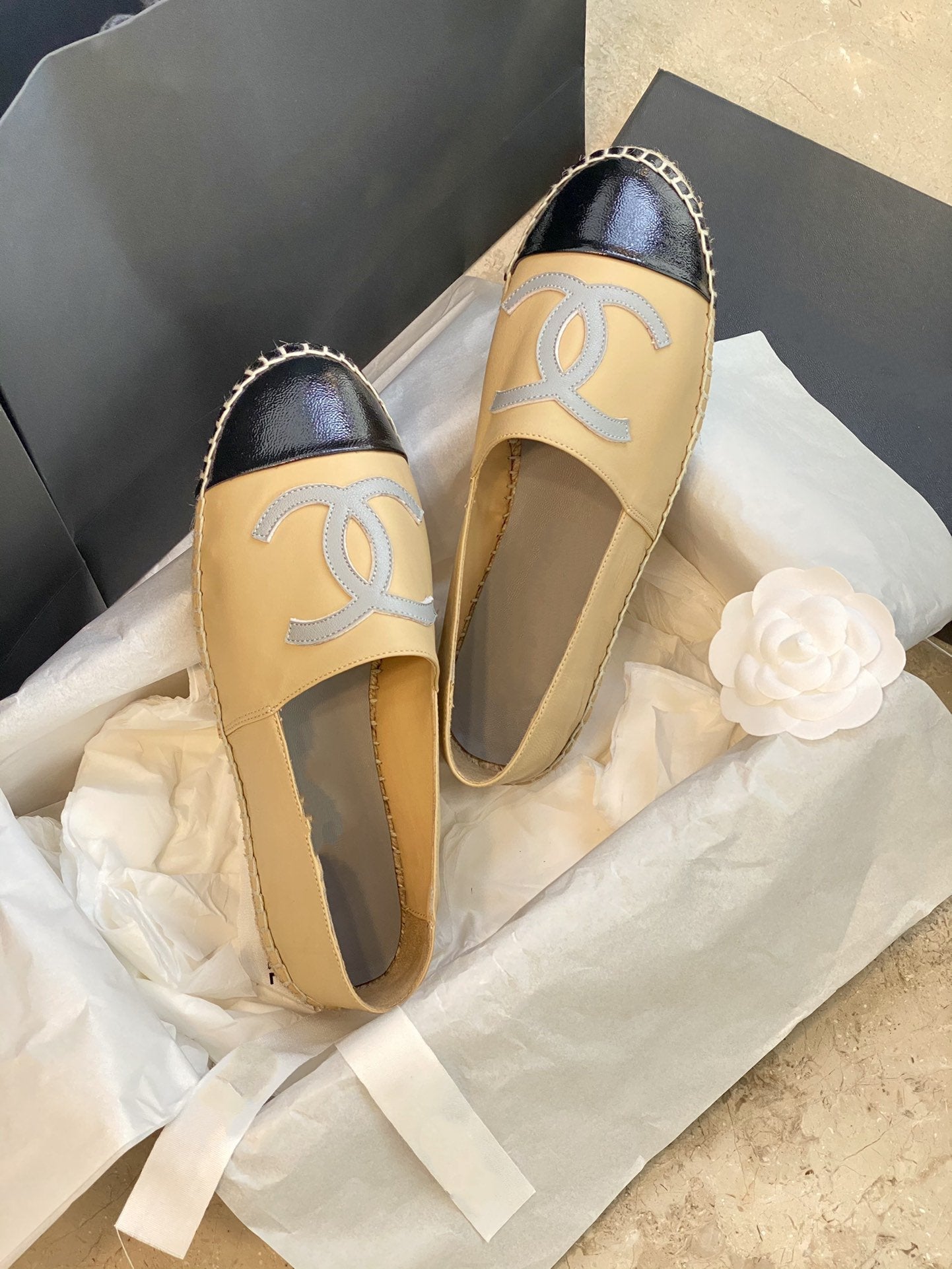 espadrilles beige balck lambskin
