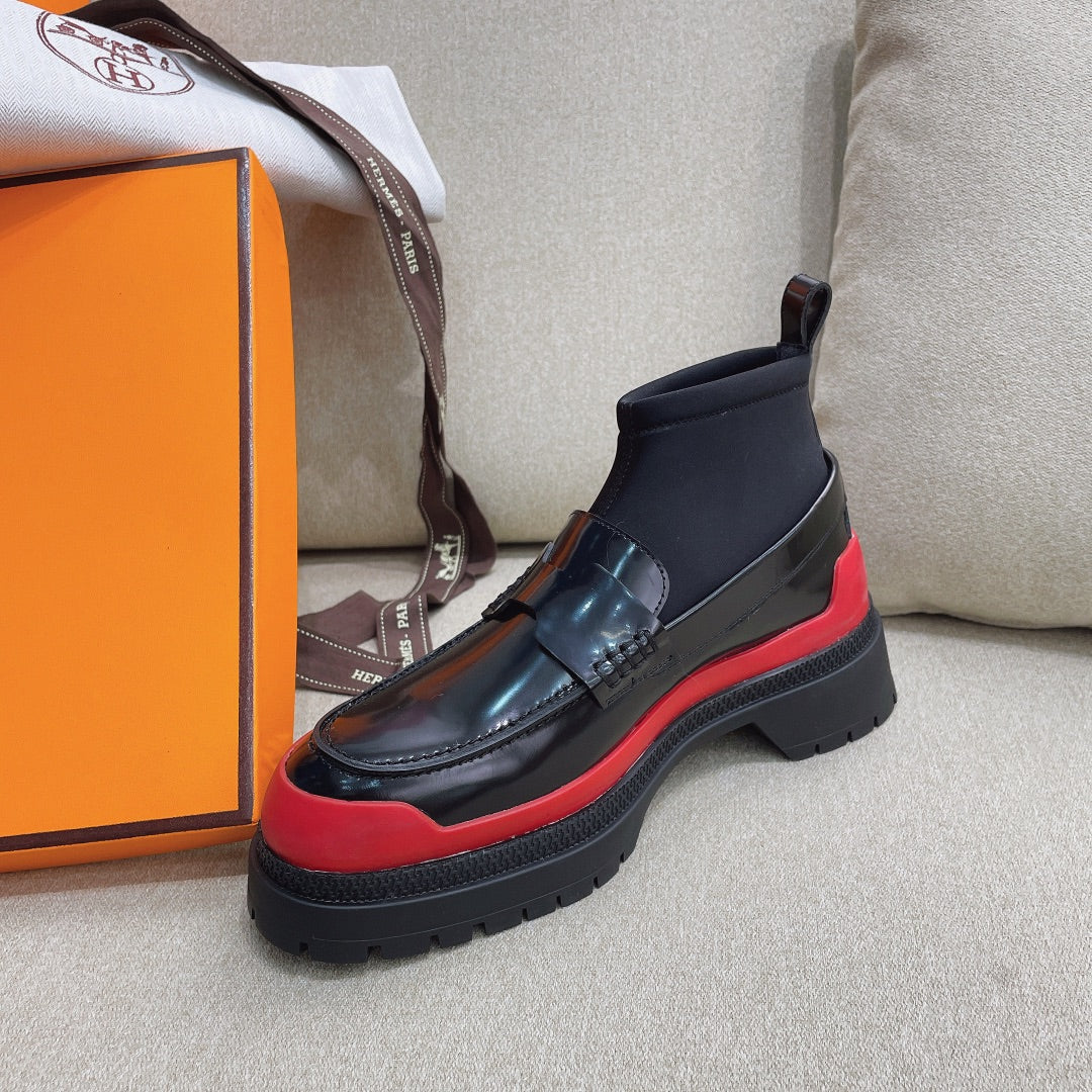 HM Short Boot Black Red Cowhide 348003