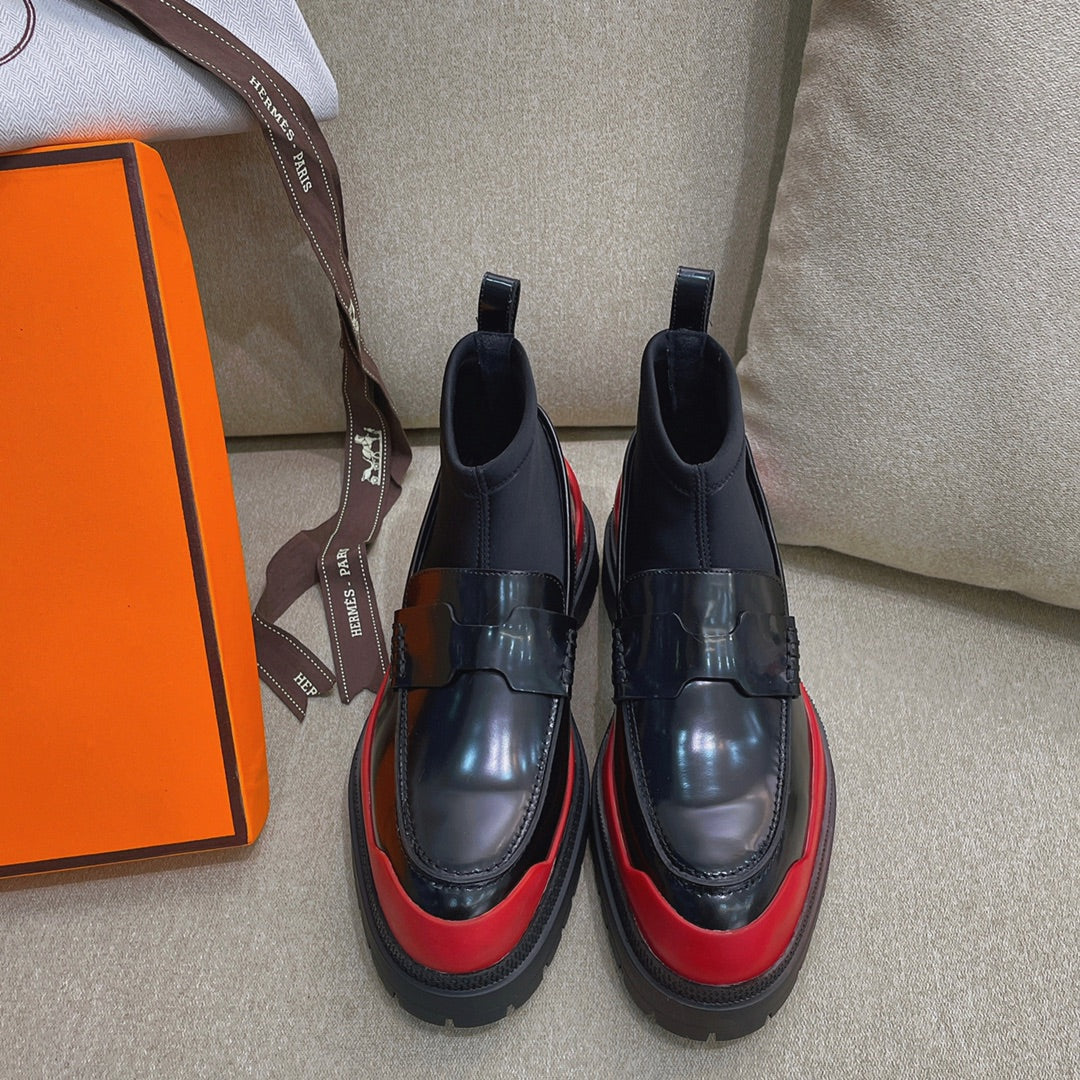 HM Short Boot Black Red Cowhide 348003