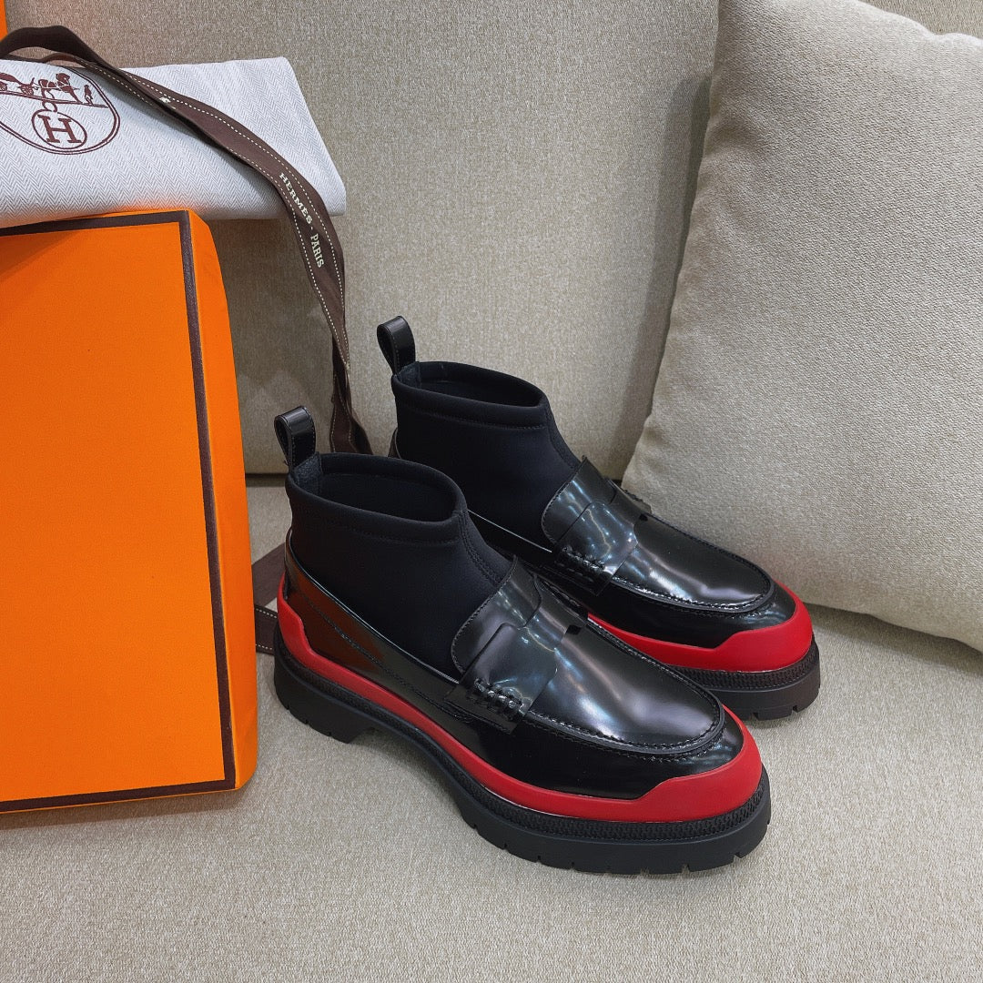 HM Short Boot Black Red Cowhide 348003