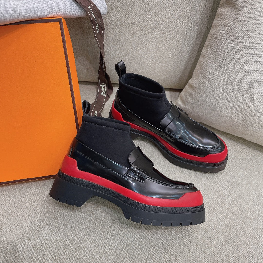 HM Short Boot Black Red Cowhide 348003